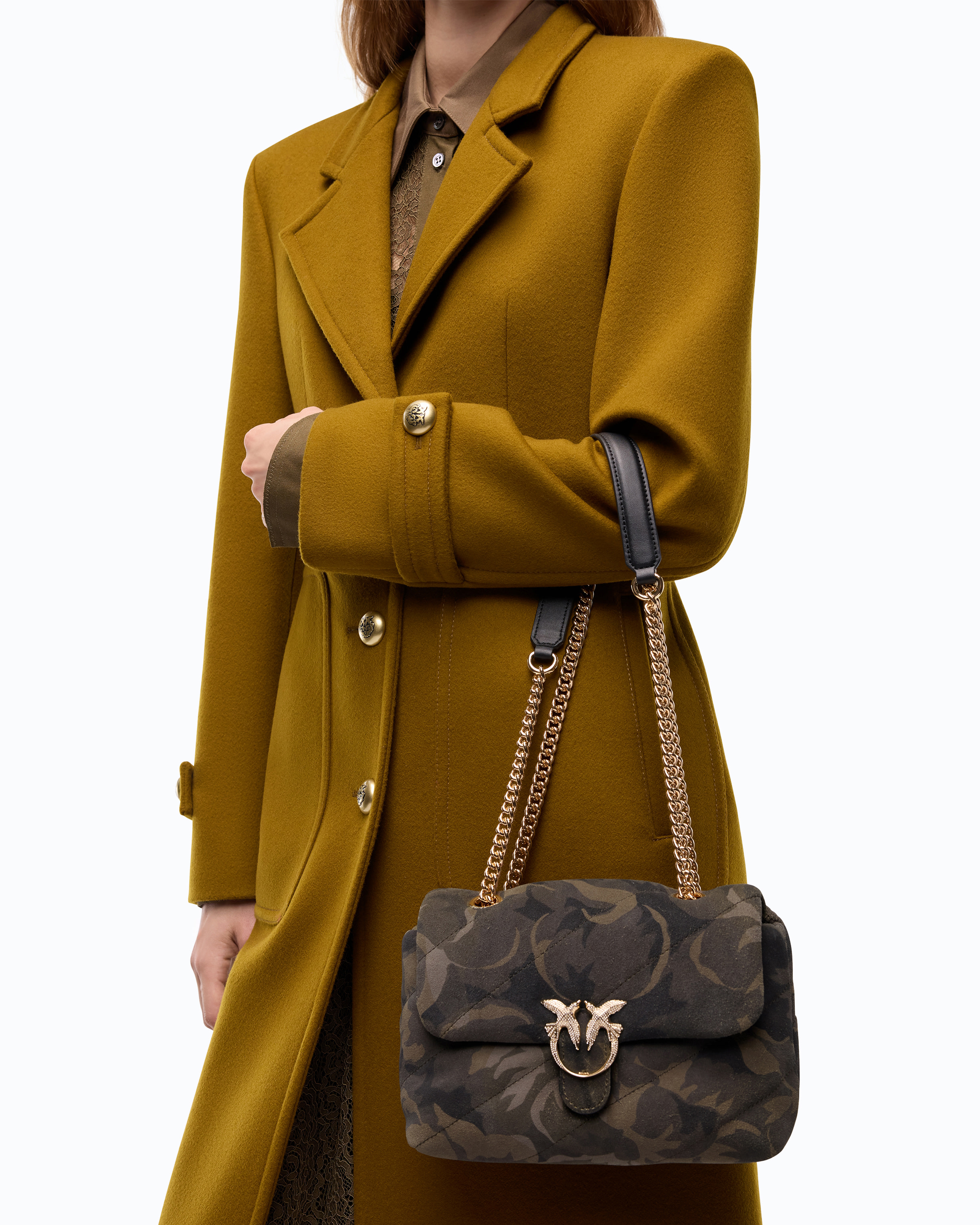 Mini Love Bag Puff Crossbody Bag In Suede With Camouflage Print And Jewel Buckle