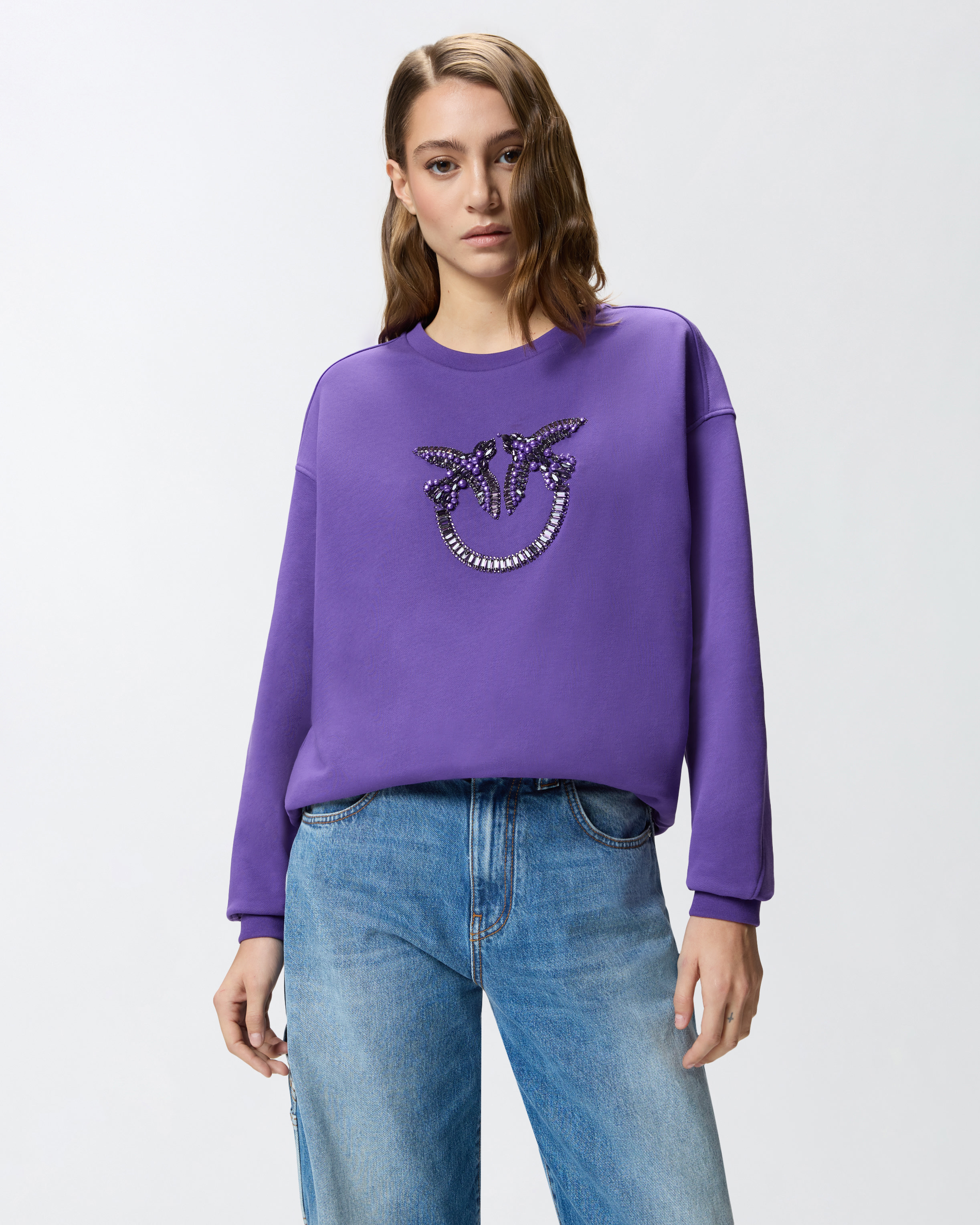 Sweatshirt Mit Rundem Ausschnitt Und Love Birds-Schmuckstickerei