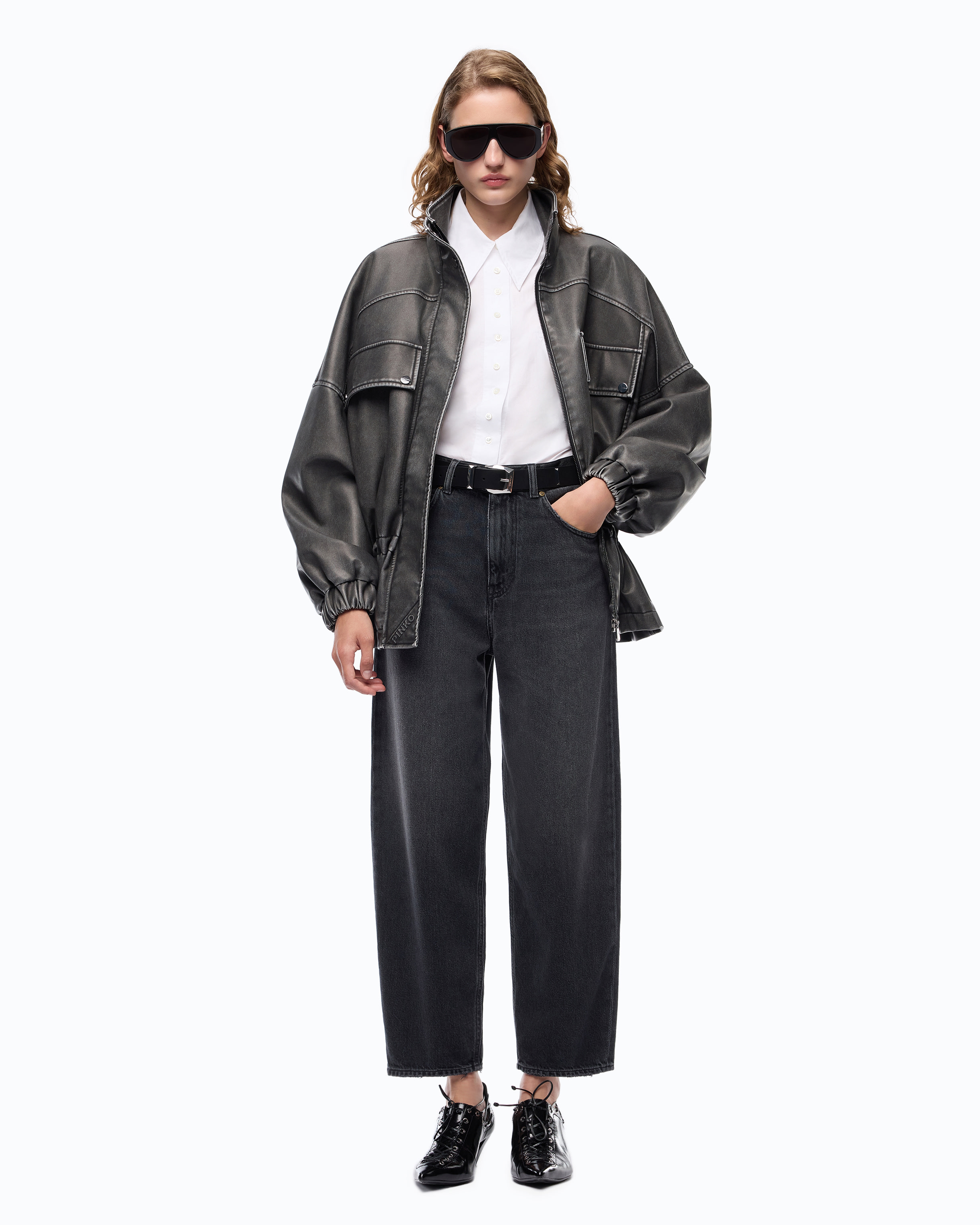 Balloon-Fit Jeans With Leather-Effect Inserts