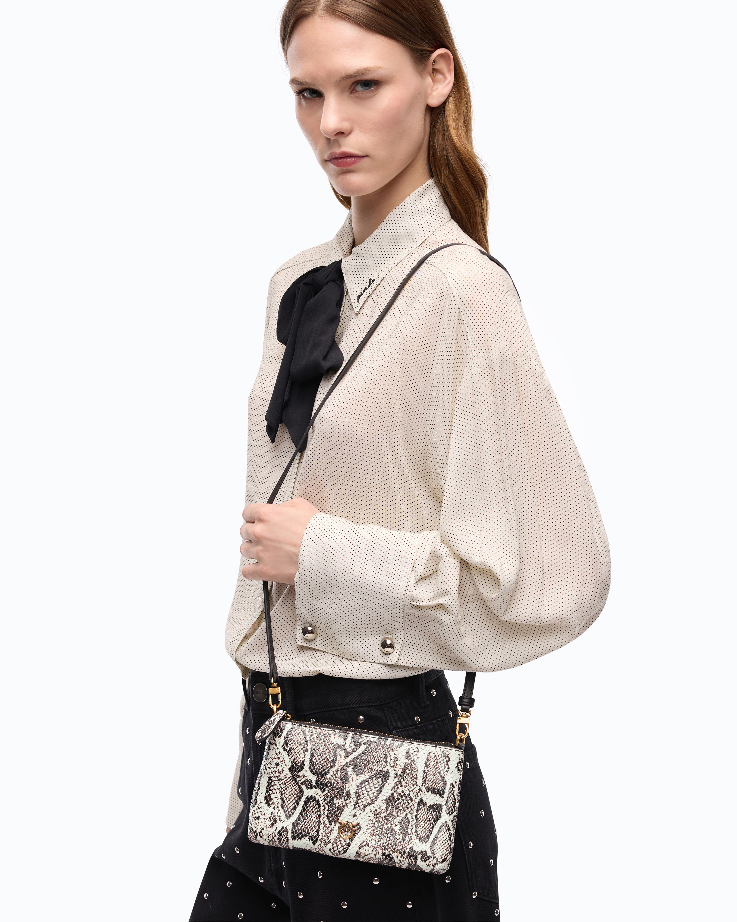 Umhänge-Clutch Mini Flat Horizontal Aus Leder Mit Python-Print