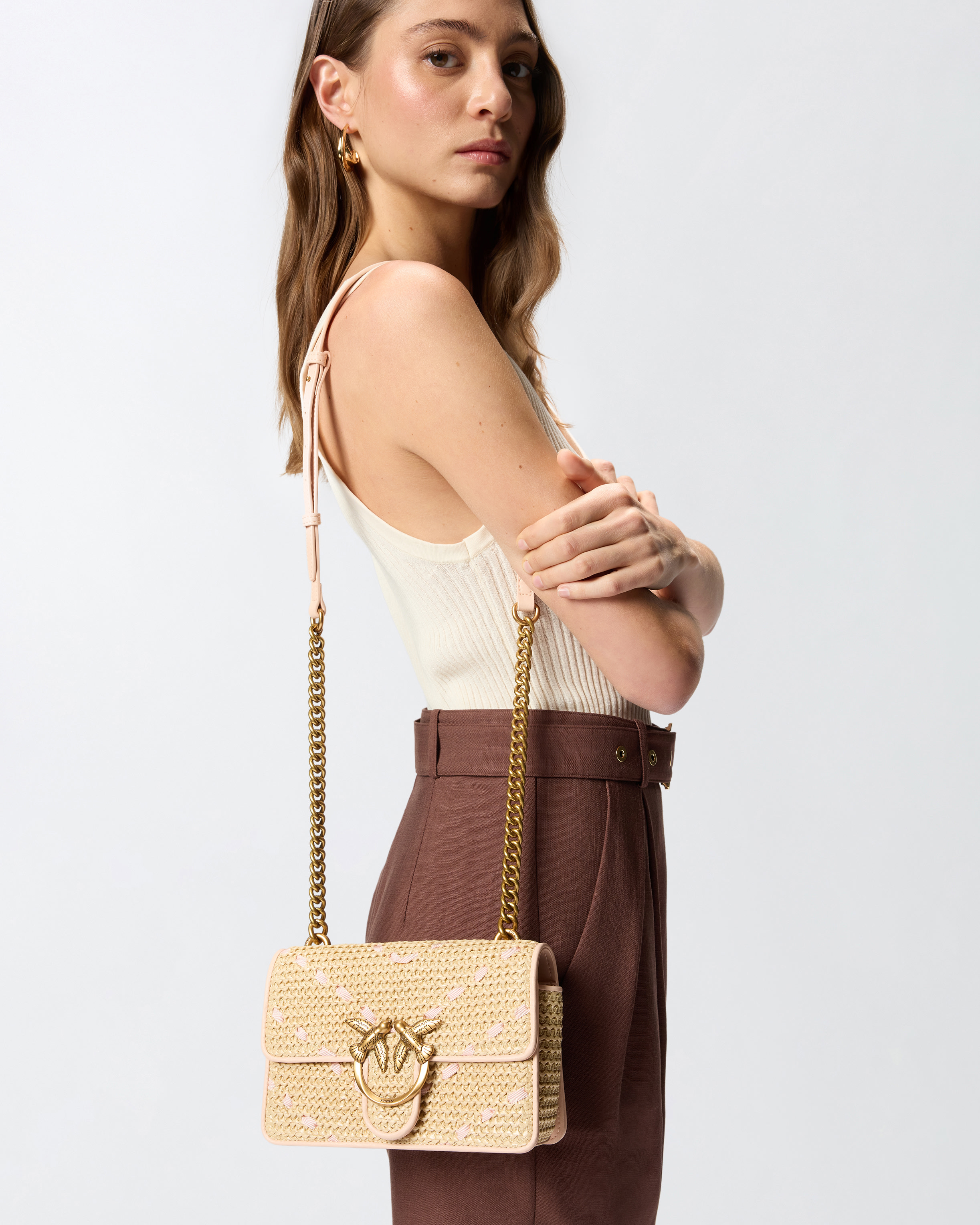 Borsa A Mano Piccola Mini Love Bag One Light In Rafia Chevron E Pelle