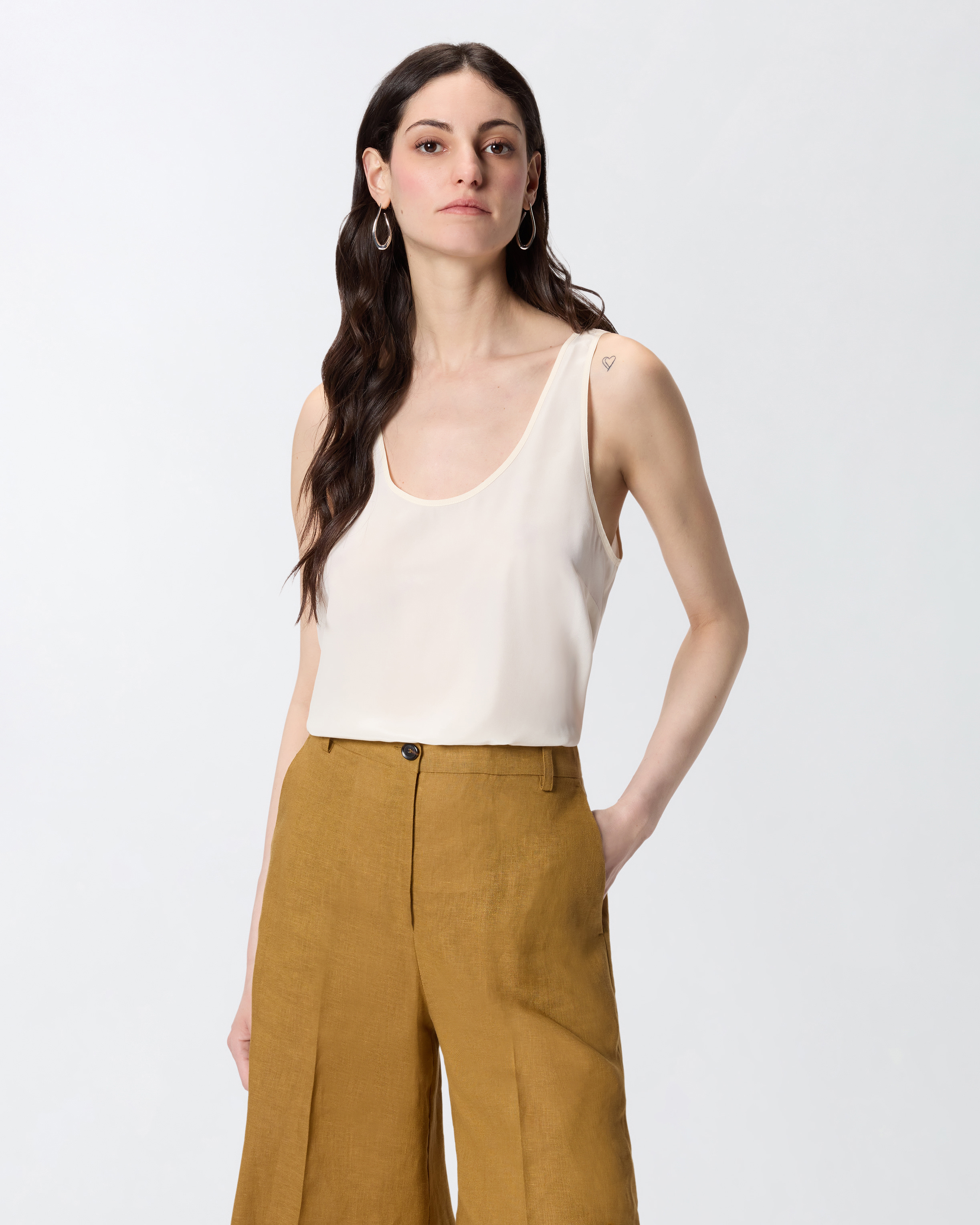 Vest Top In Sand Wash Silk