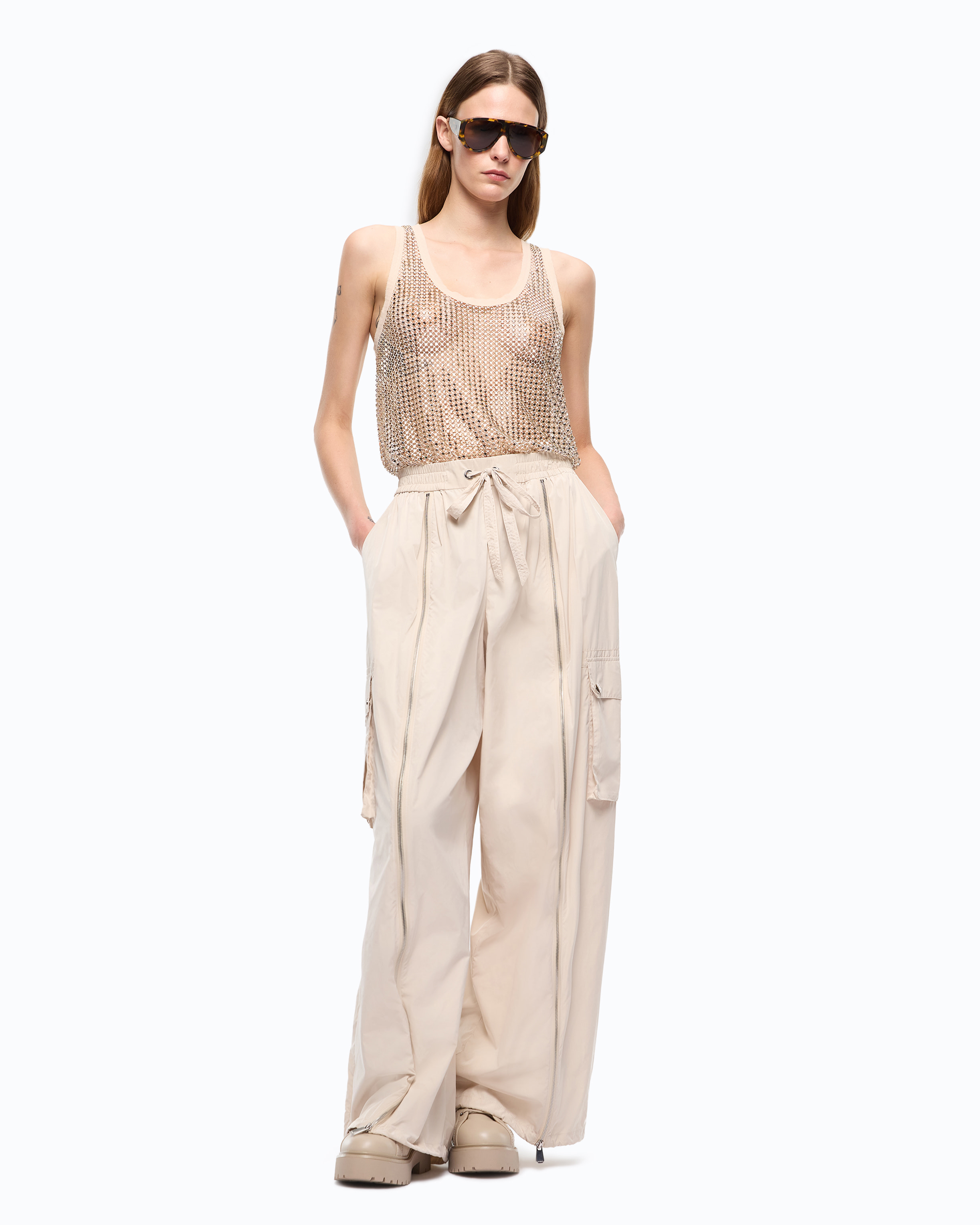Mesh-Tanktop Mit Kristallen