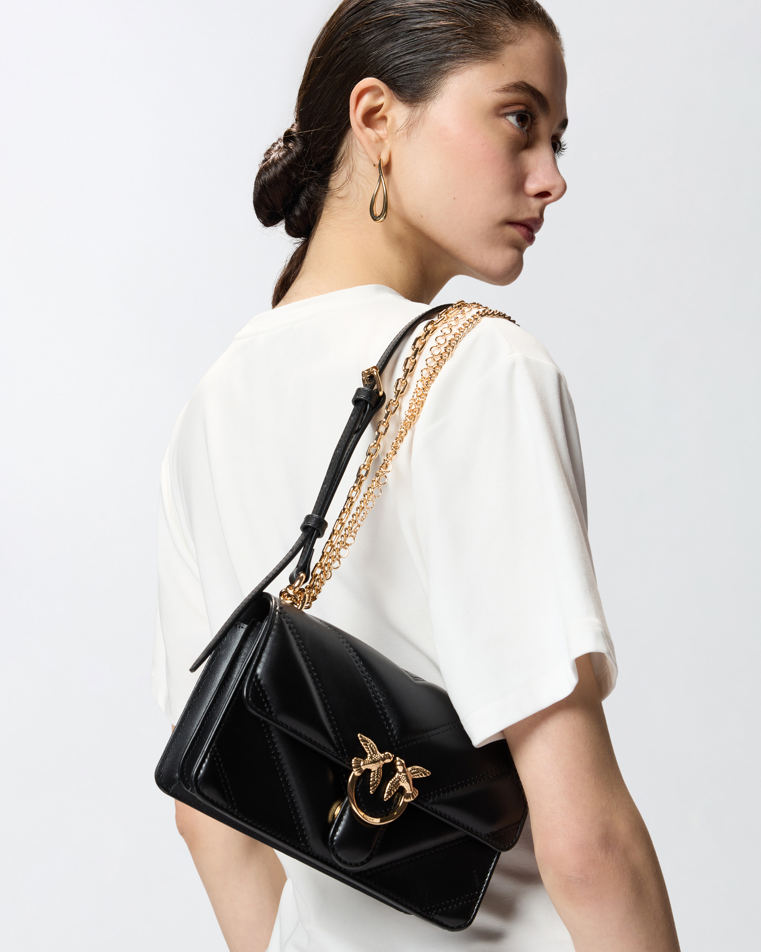 Mini Love Bag One Shoulder Bag In Chevron Leather And Nappa With Triple Chain