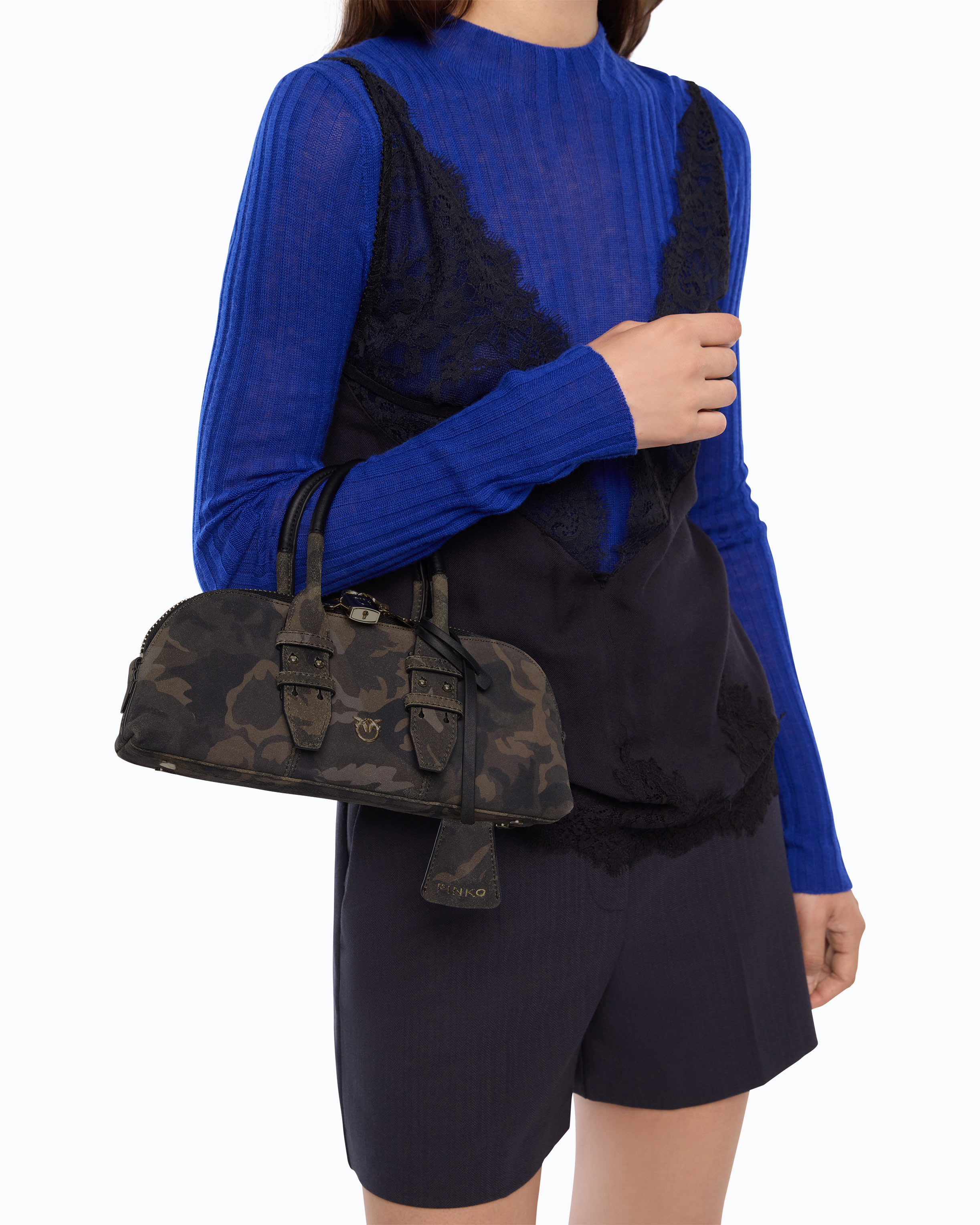 Kleine Handtasche Escape Bag Horizontal Aus Veloursleder Mit Camouflageprint