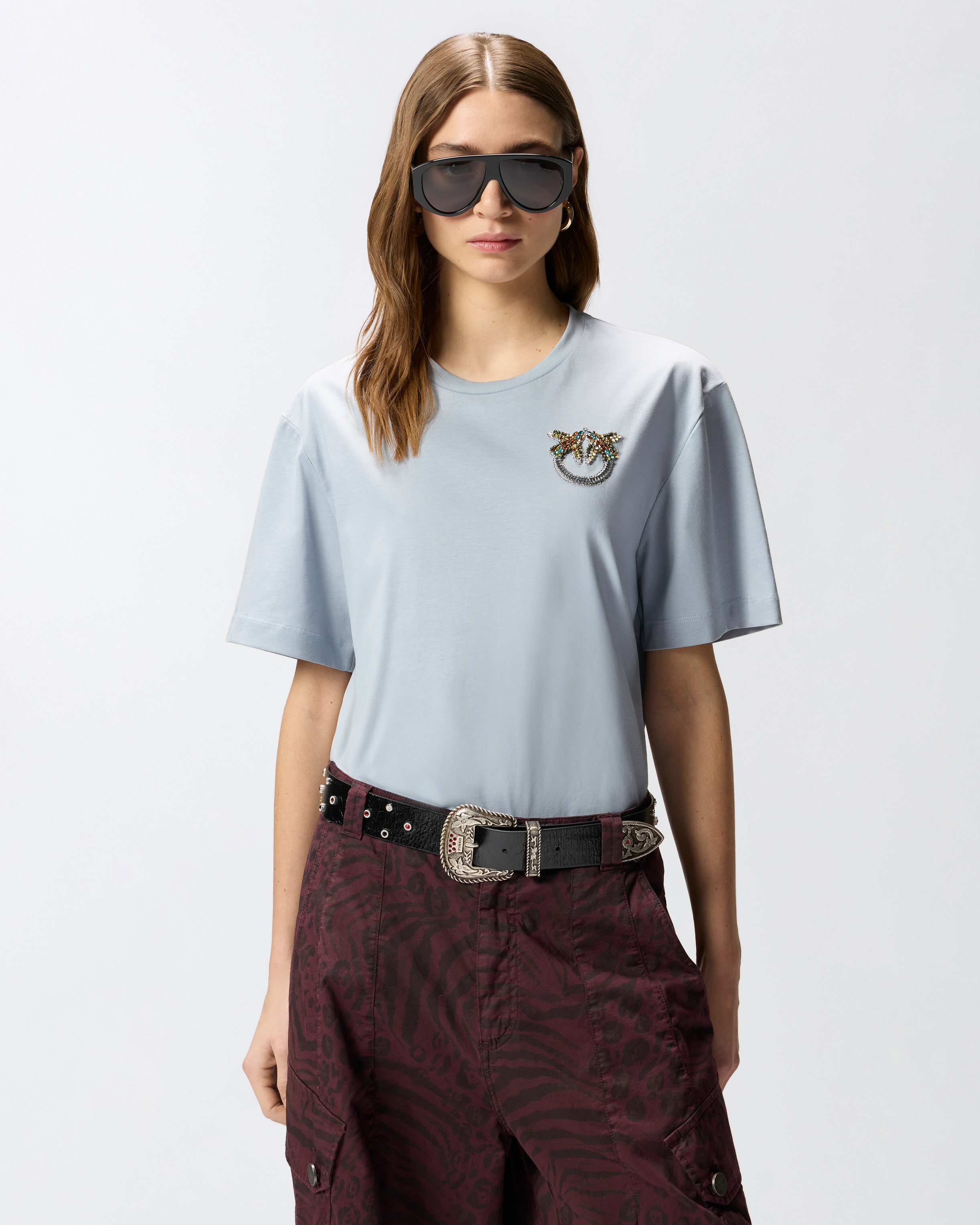 T-Shirt Con Applicazione Gioiello Love Birds