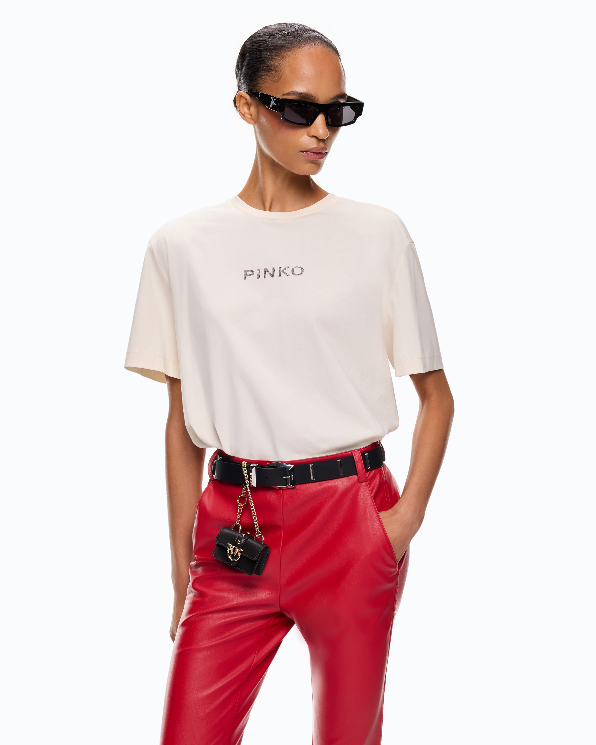 T-Shirt "Too Glam To Give A Damn" Con Strass