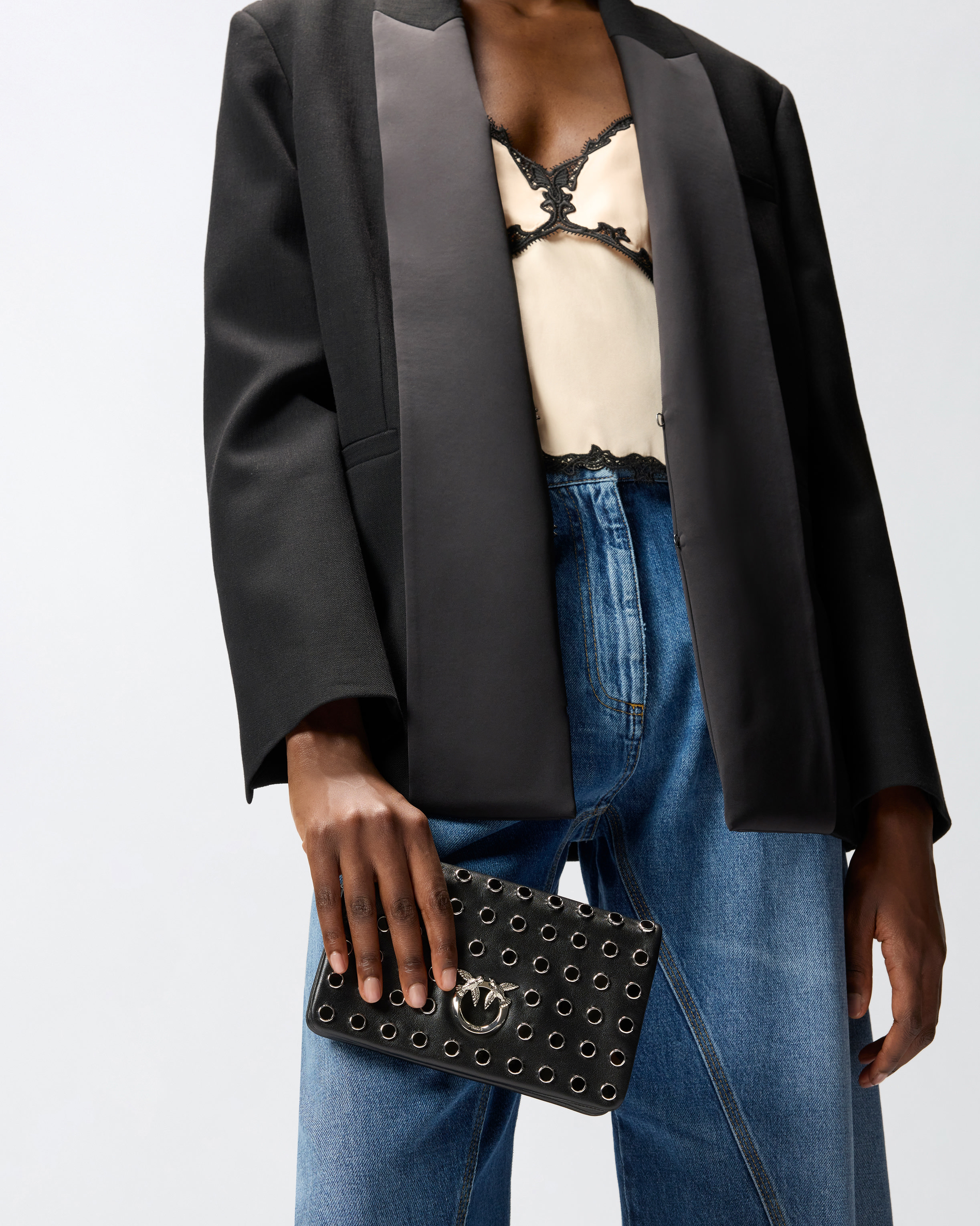 Pochette A Tracolla Piccola Love Bag Click Soft Horizontal Mini In Pelle Con Borchie
