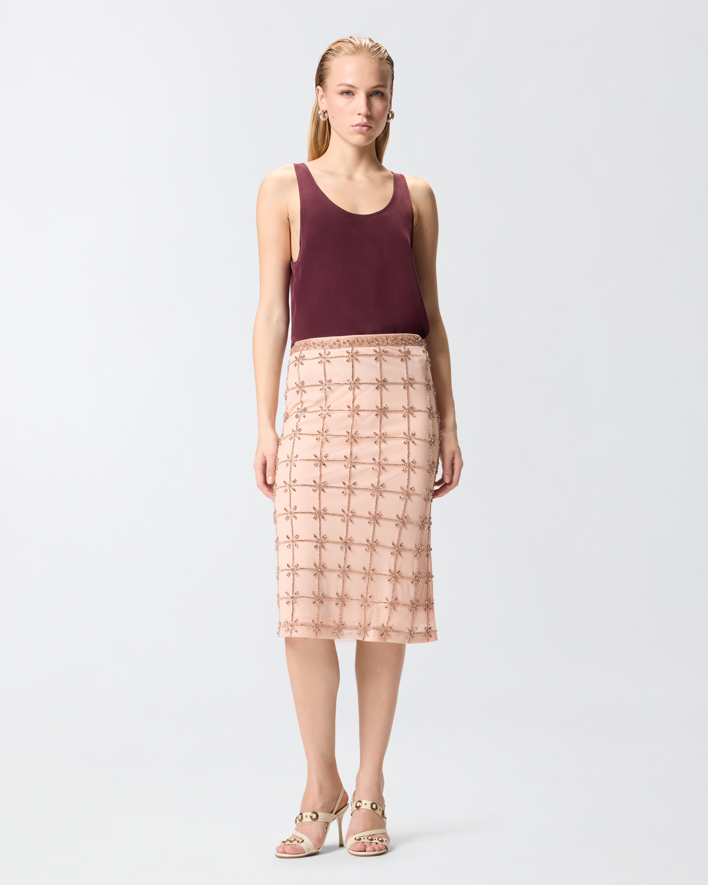 Gonna Longuette In Tulle Con Cristalli