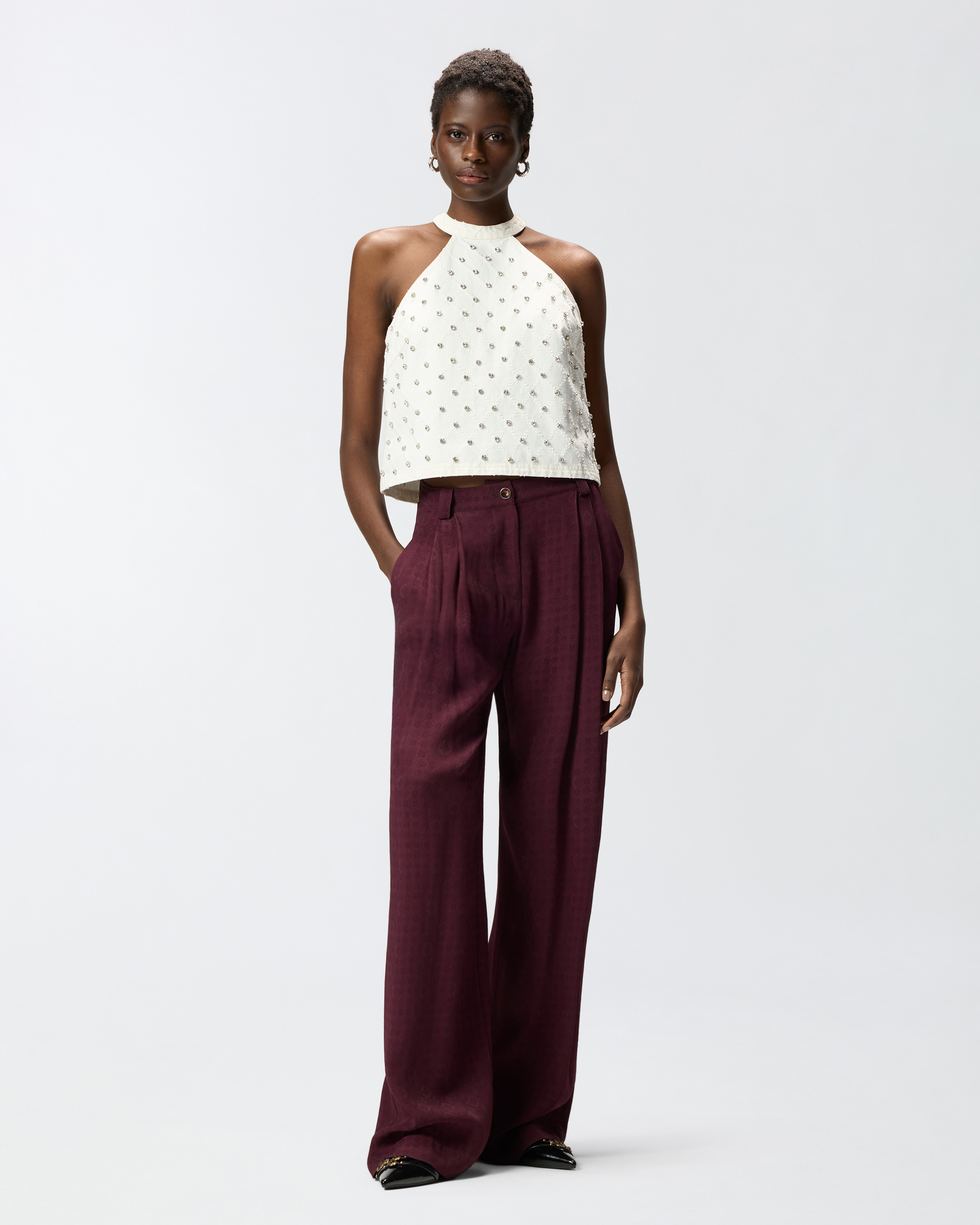Pantaloni In Jacquard Con Motivo Cravatteria