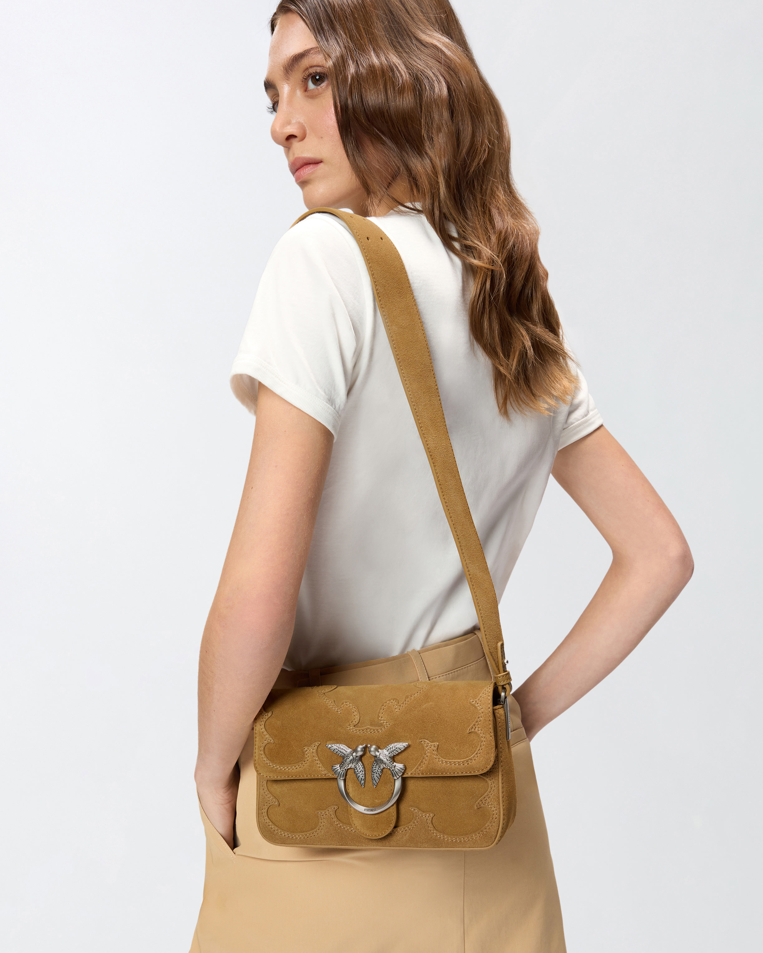 Borsa A Spalla Piccola Mini Love Bag One Slouchy In Suede Con Intarsi