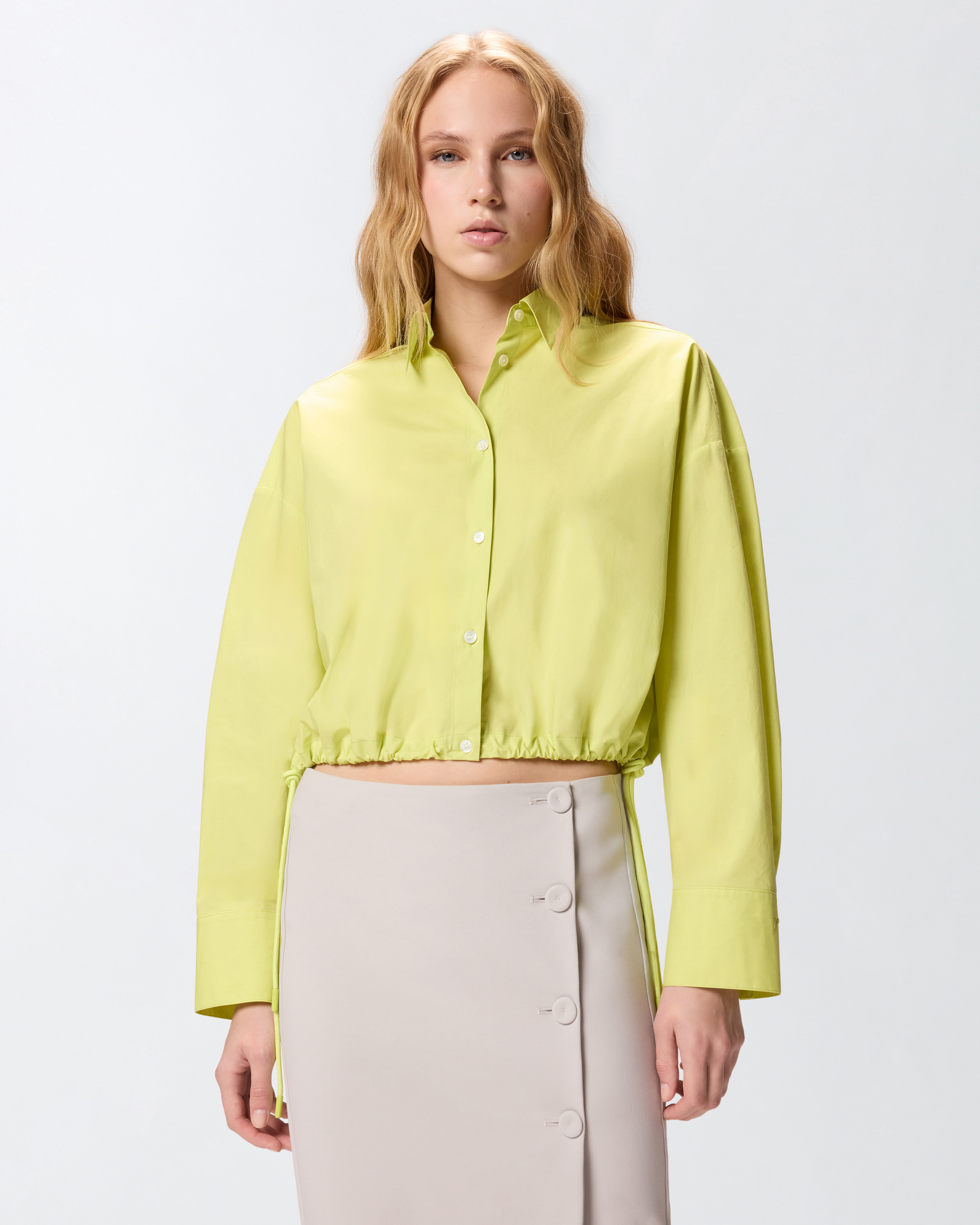 Camicia Cropped In Cotone A Righe Con Logo