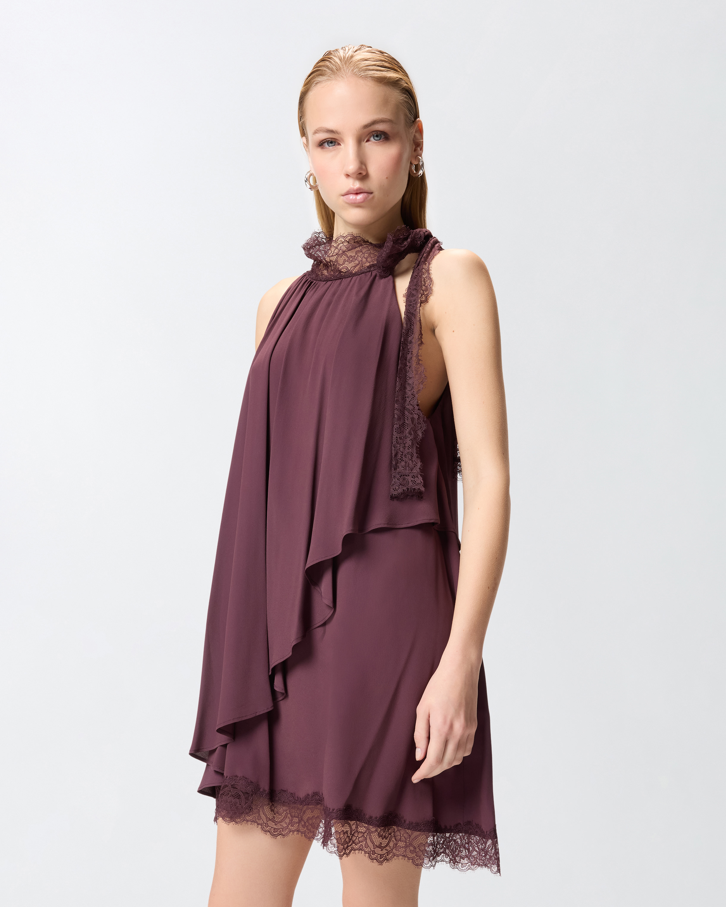 Dress In Crêpe De Chine With Lace Inserts