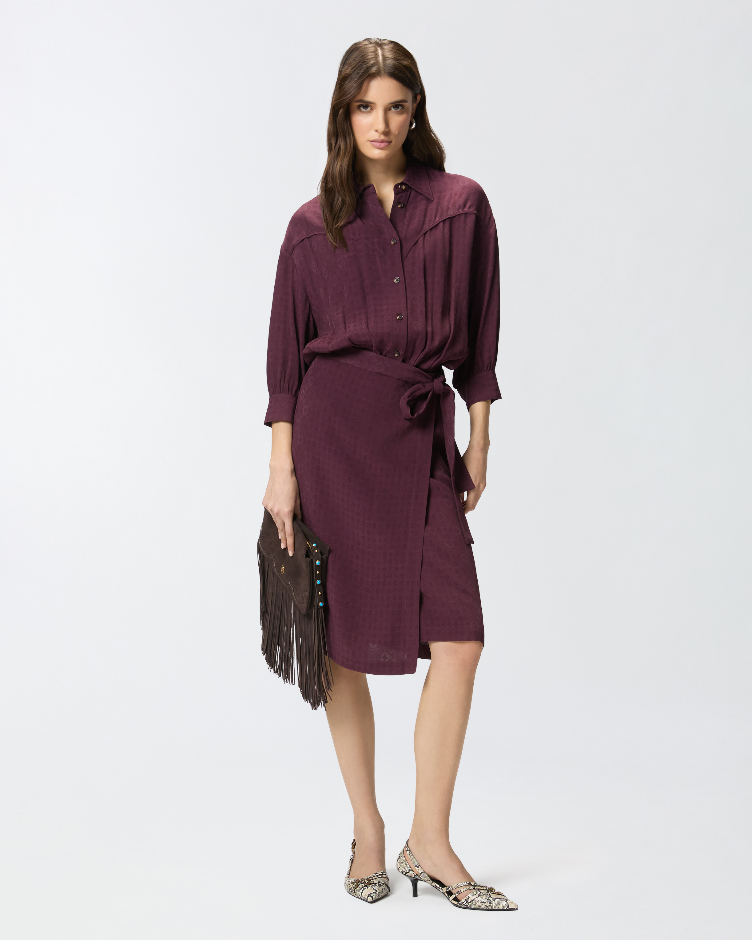 Midi Dress With Shirt-Style Top And Belt
