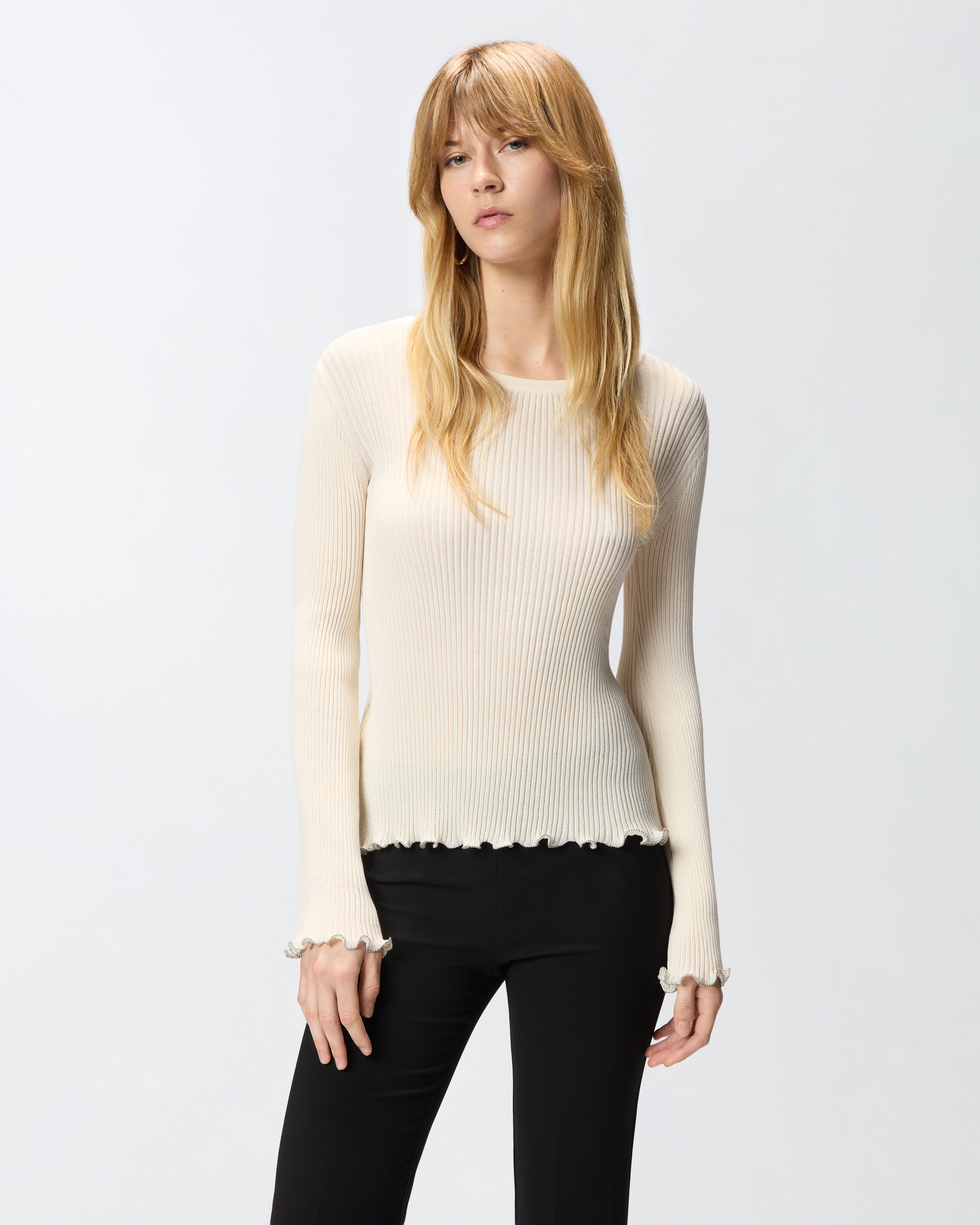 Gerippter Pullover Mit Schmuckrändern