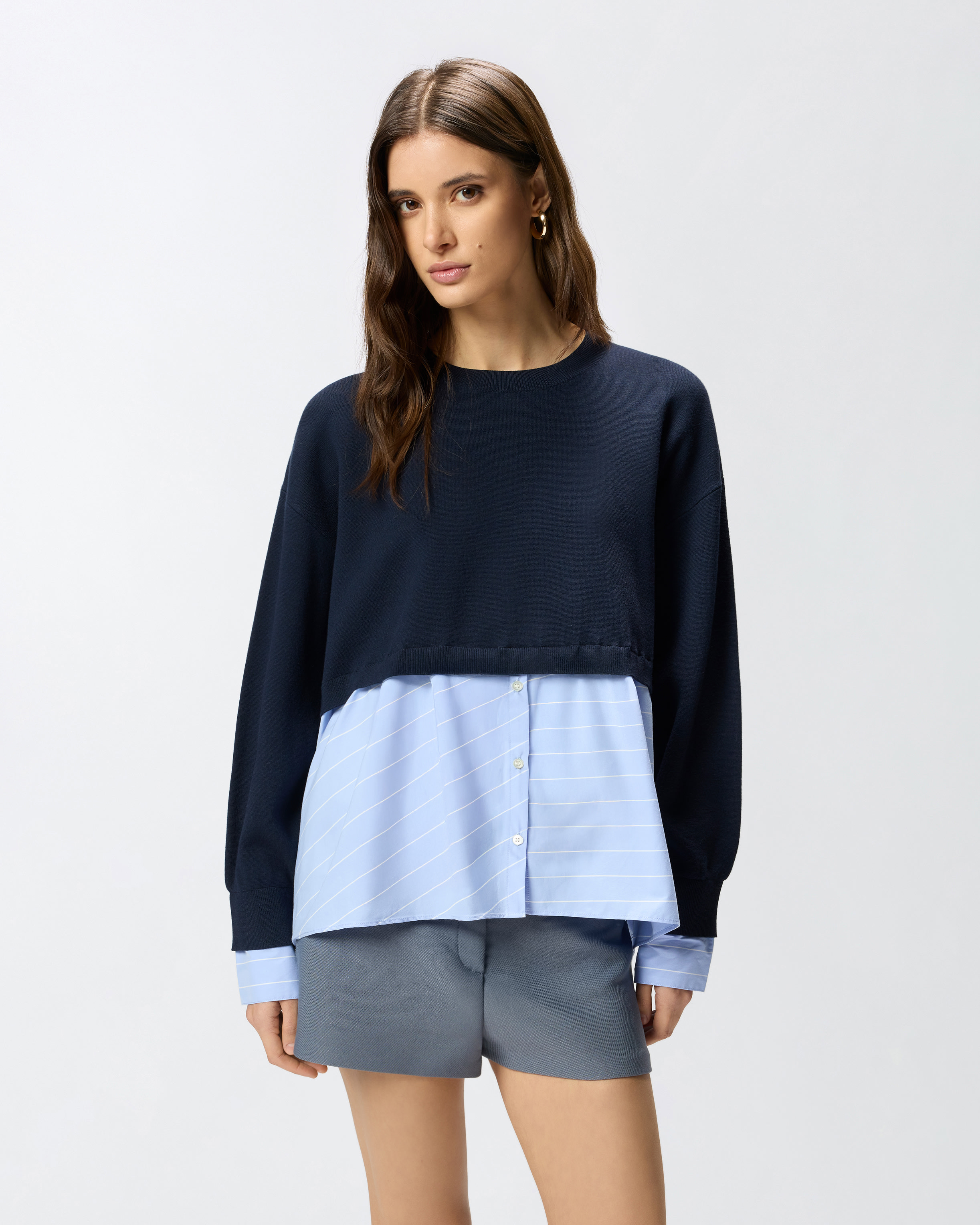 Maglione Con Inserto A Camicia