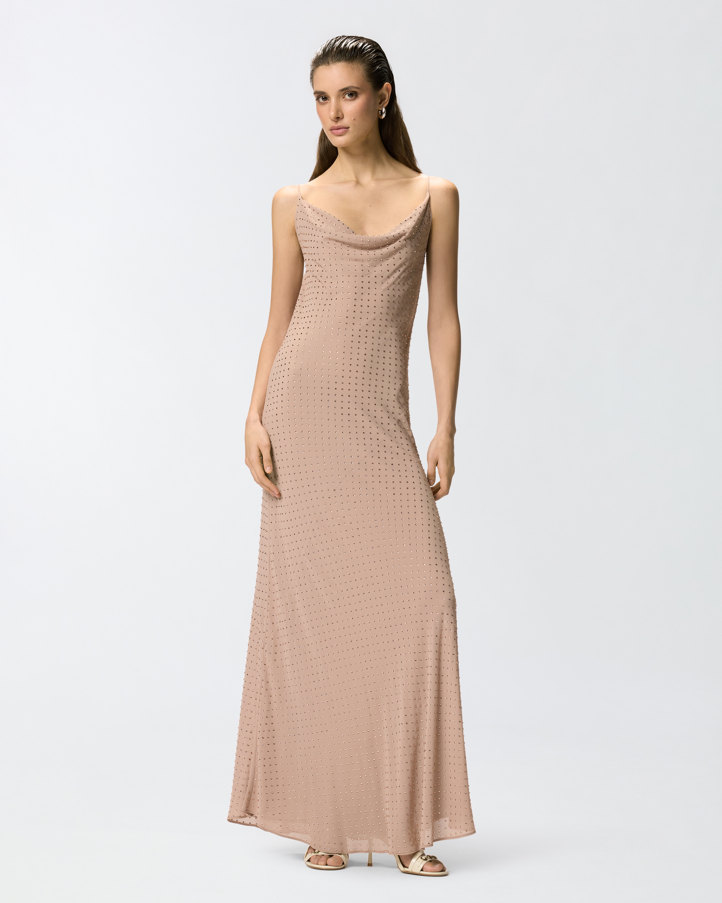 Langes Slipdress-Kleid Mit Strass