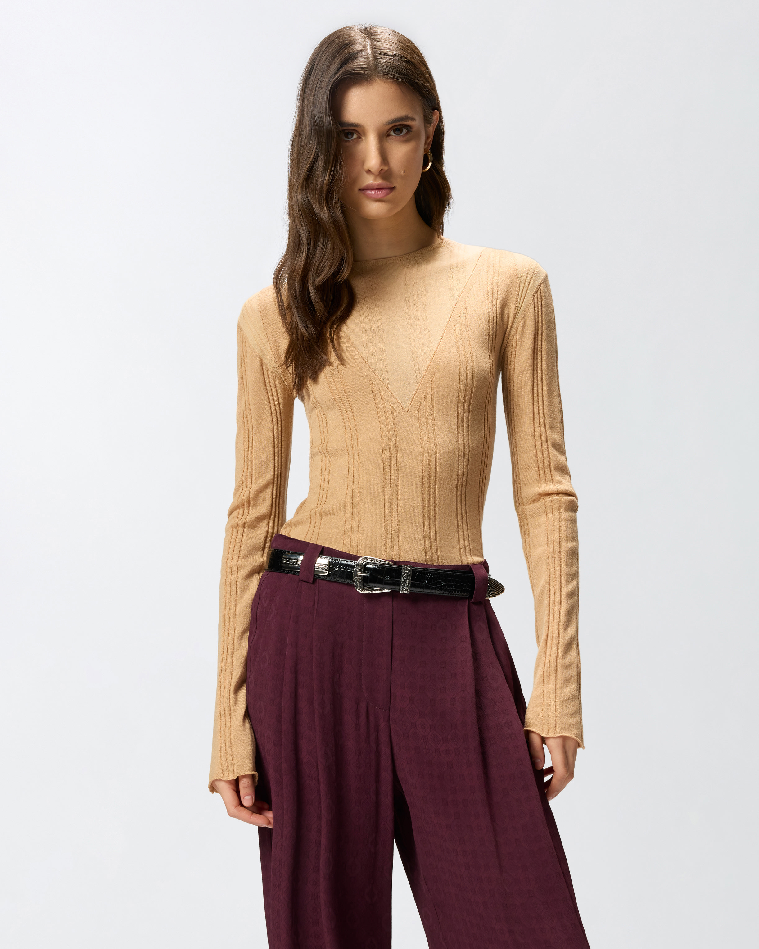 Lightweight Ribbed Sweater With Sheer Details