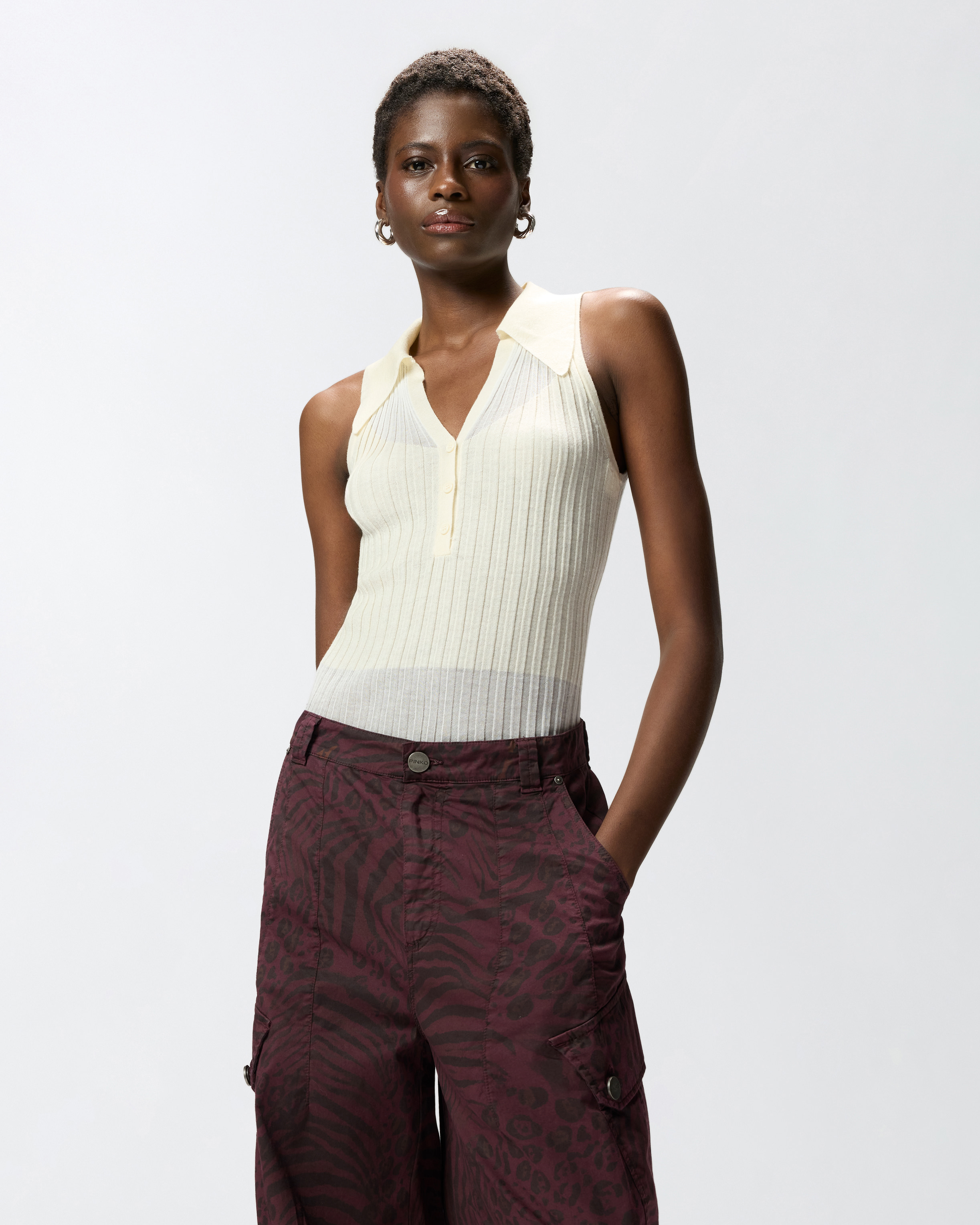 Débardeur Style Polo En Maille Côtelée