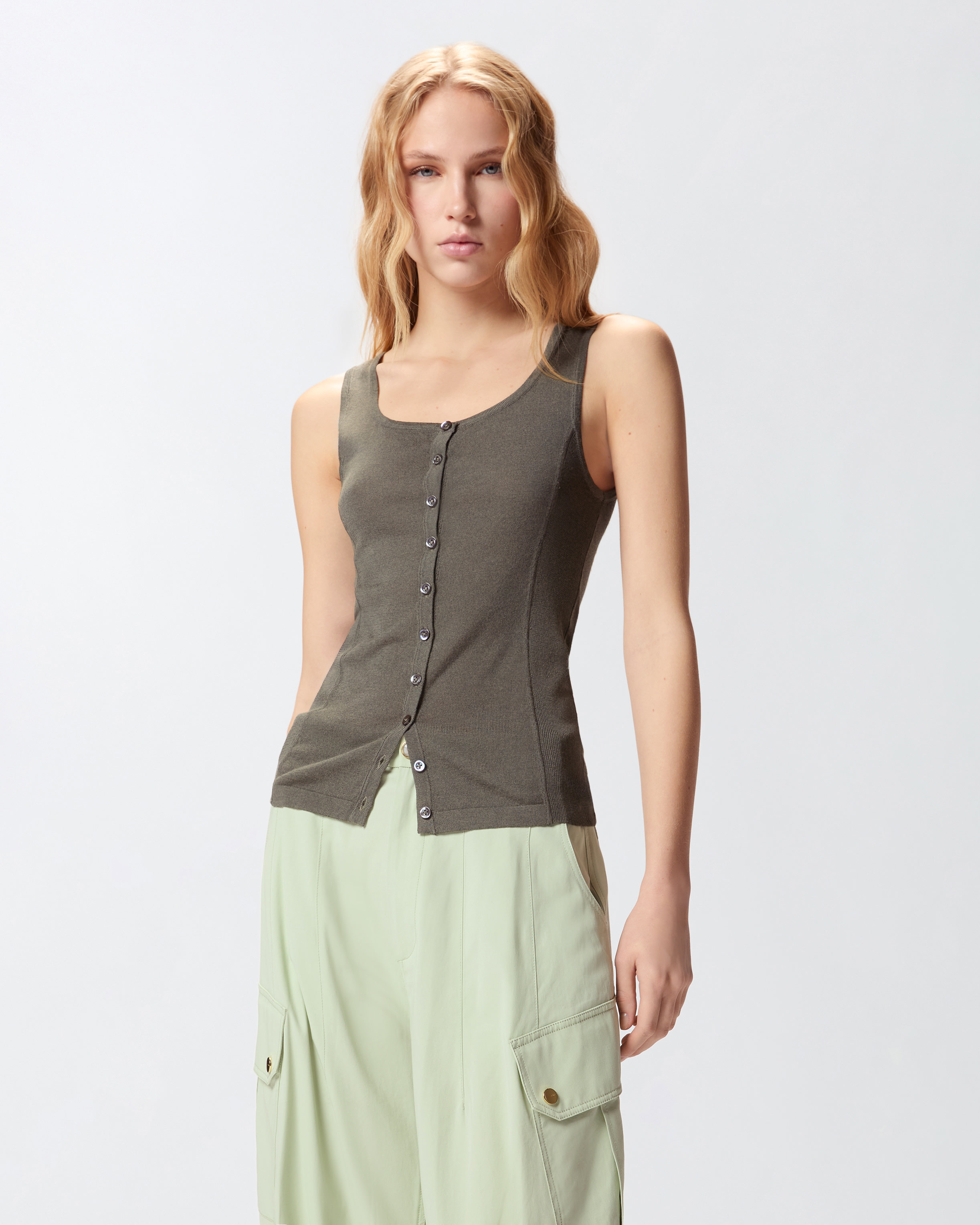 Knitted Vest Top With Mother-Of-Pearl Buttons