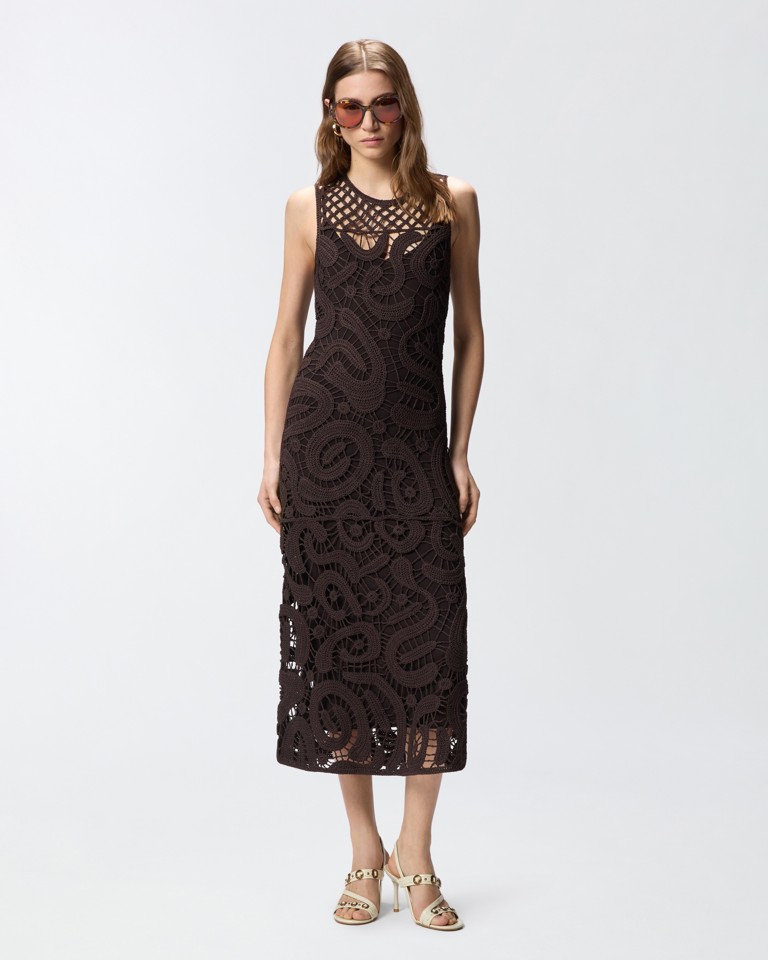 Abito Midi Senza Maniche In Crochet Geometrico