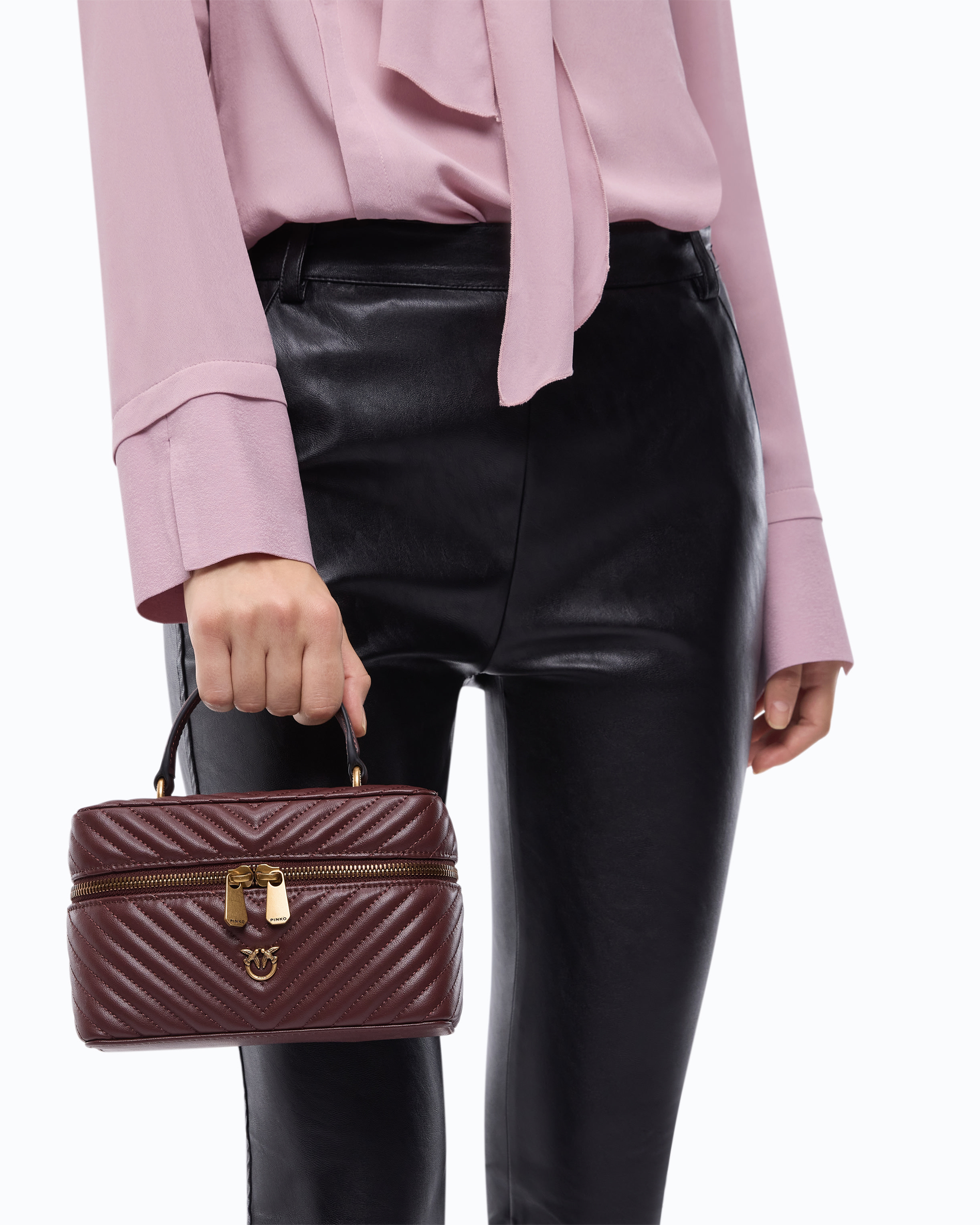 Beauty Case Piccolo Con Tracolla In Nappa Chevron