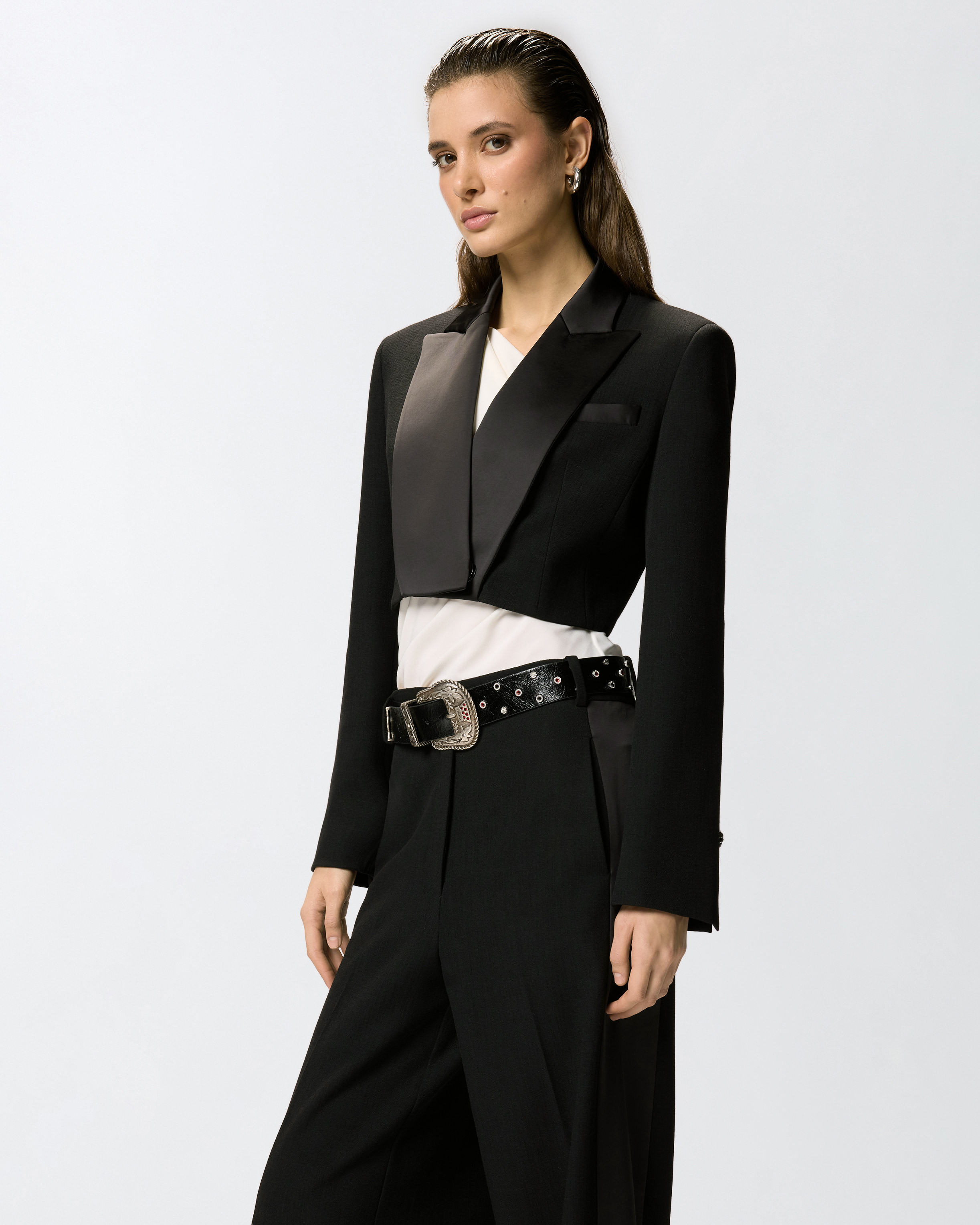 Giacca Cropped Con Dettagli In Satin