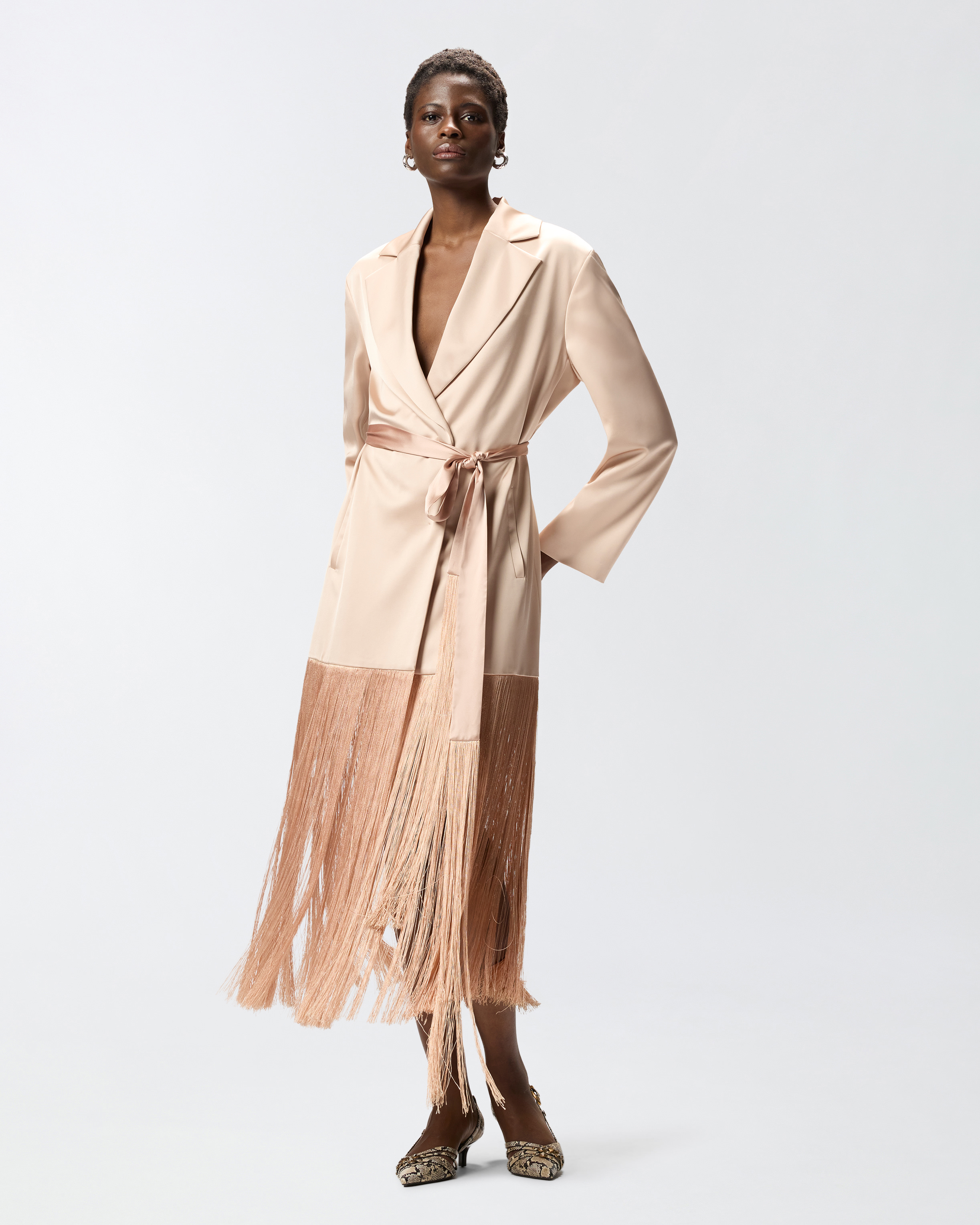 Trench In Satin Con Frange