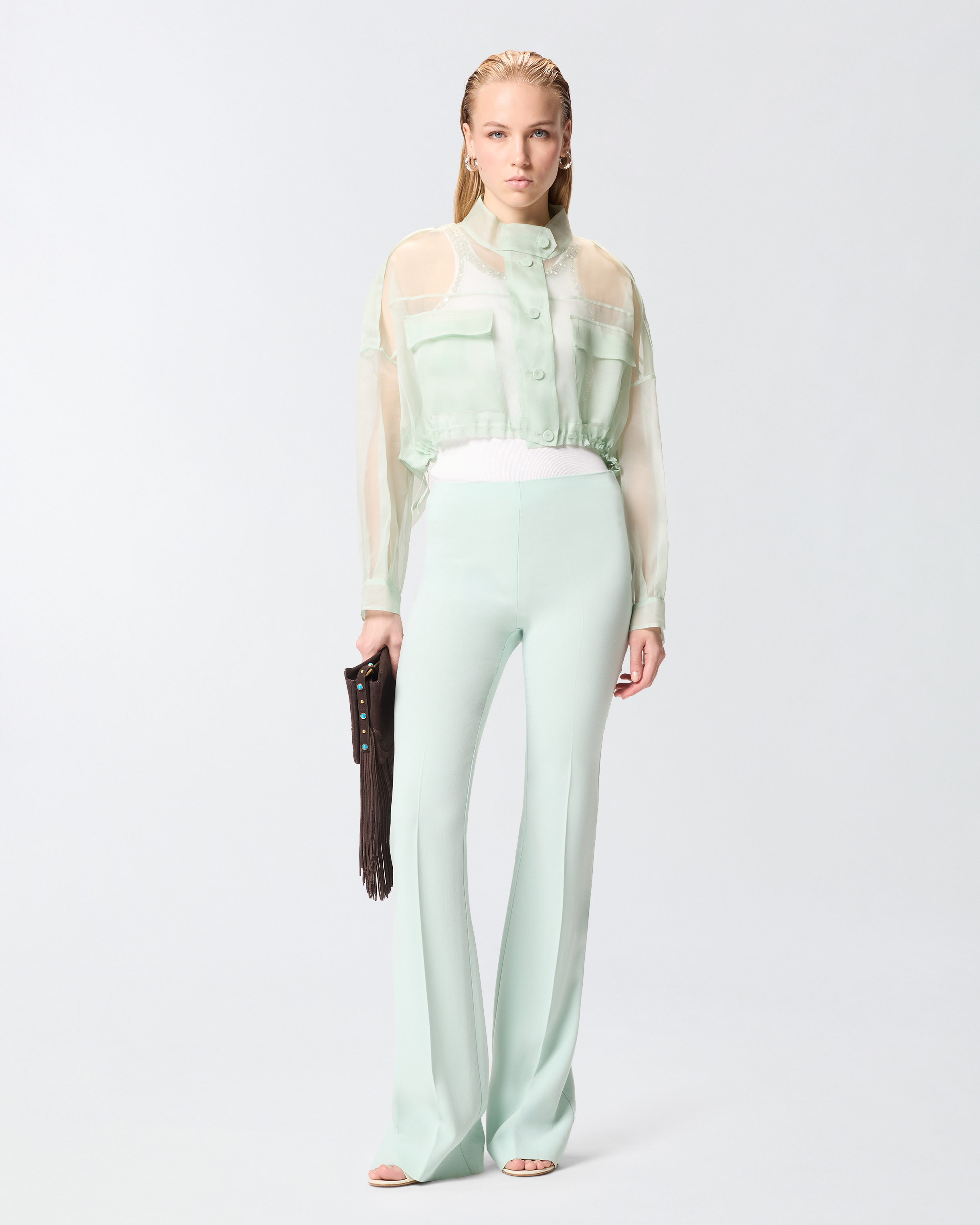Pantaloni Svasati Con Piega Stirata