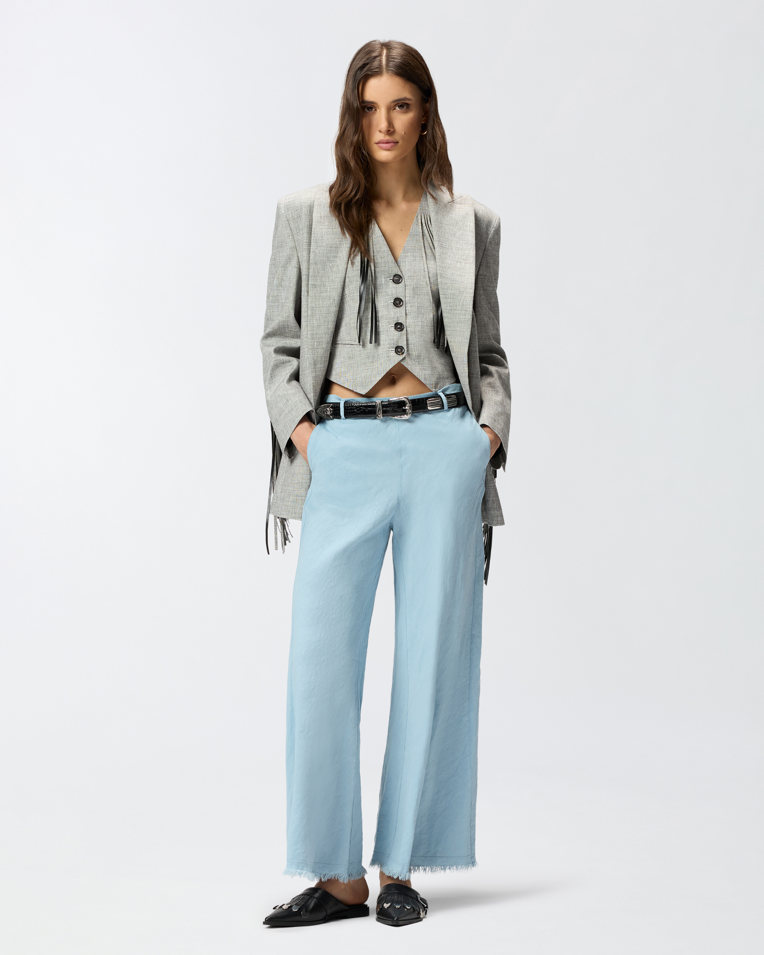 Pantalones De Mezcla De Lino Con Cinturón