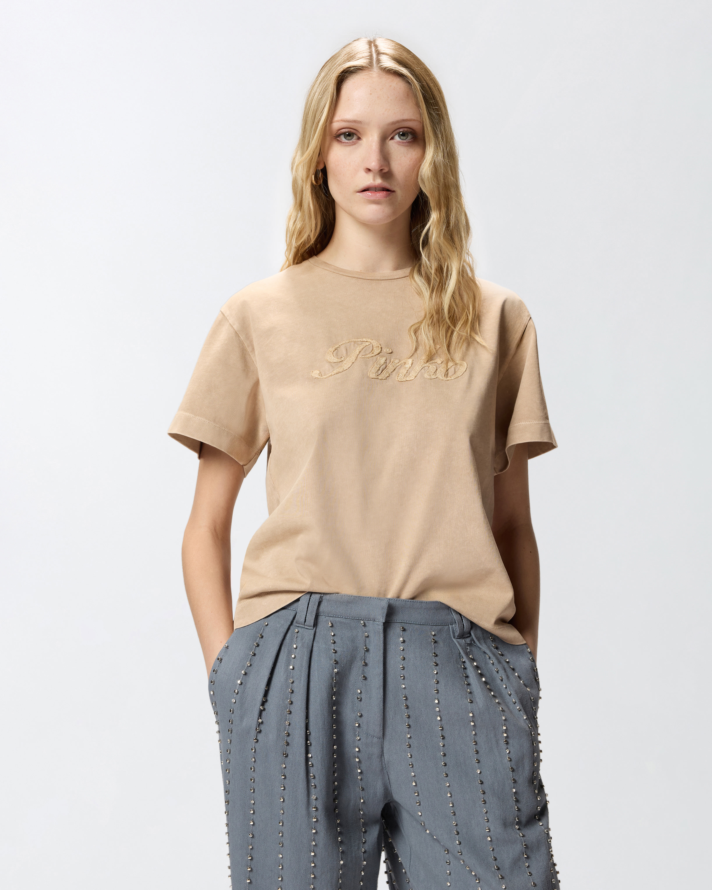 Camiseta Con Bordado Pinko Desgastado