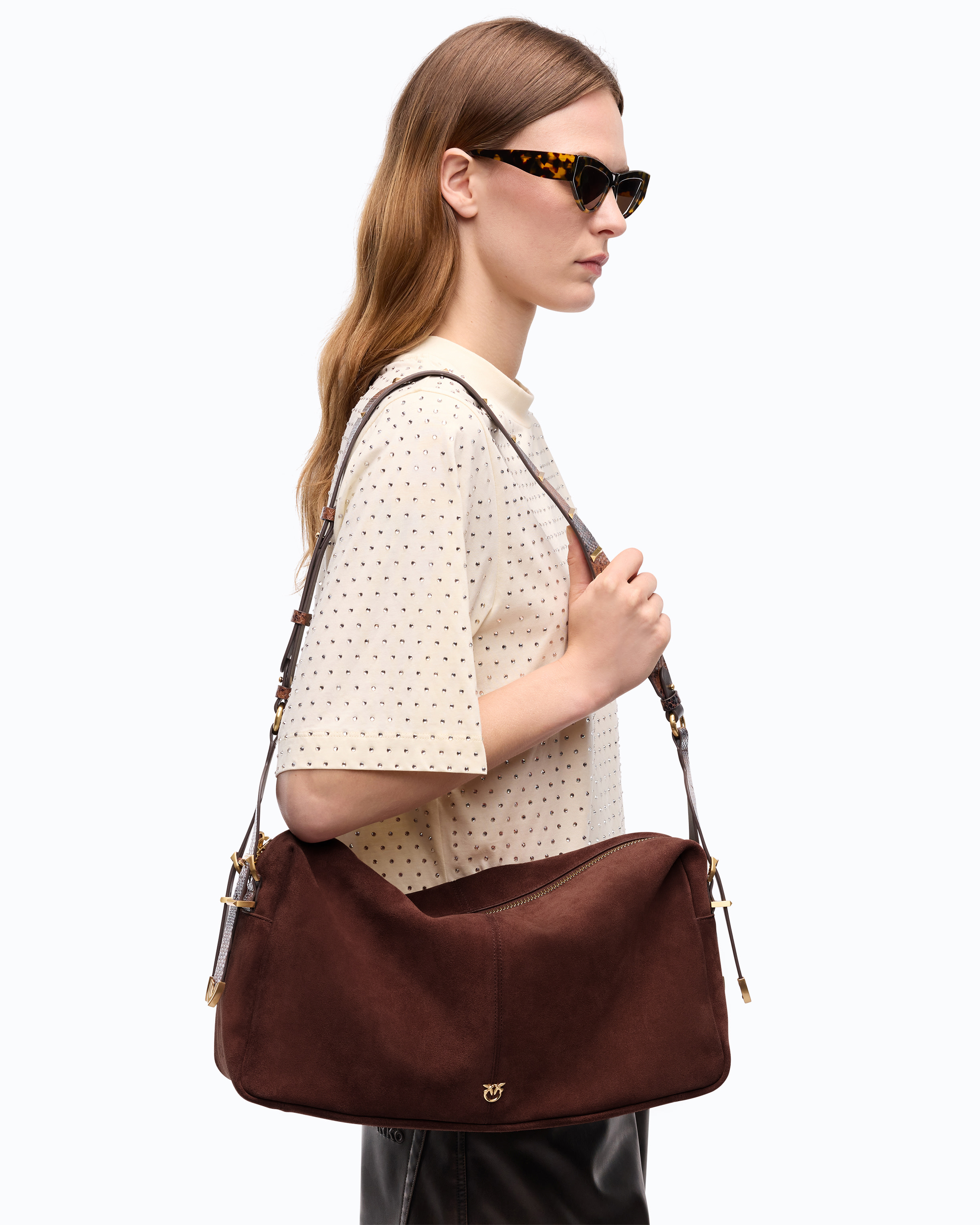 Borsa A Spalla Grande Keeper Bag In Suede Effetto Spray