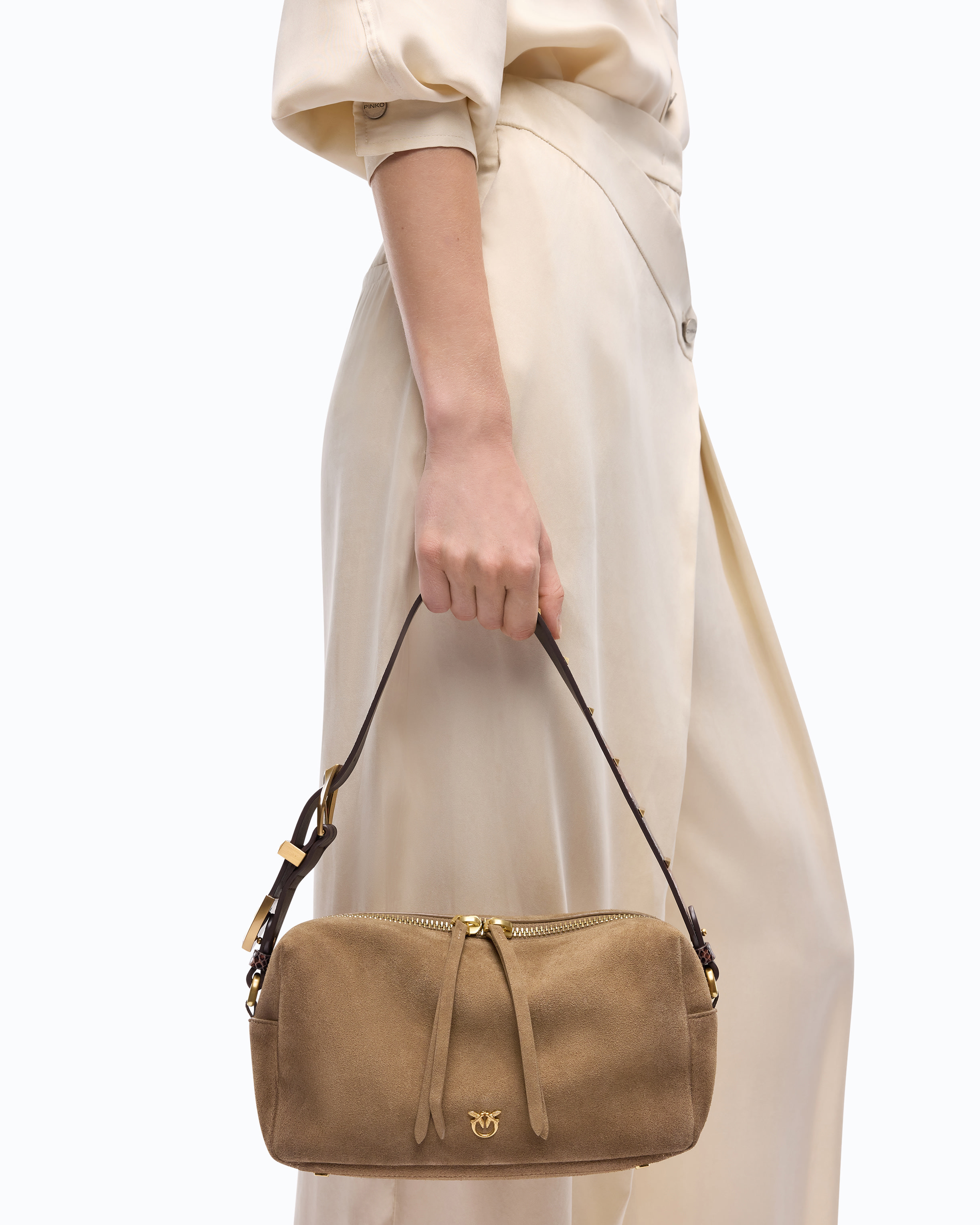 Borsa Bauletto A Tracolla Media In Suede Effetto Spray