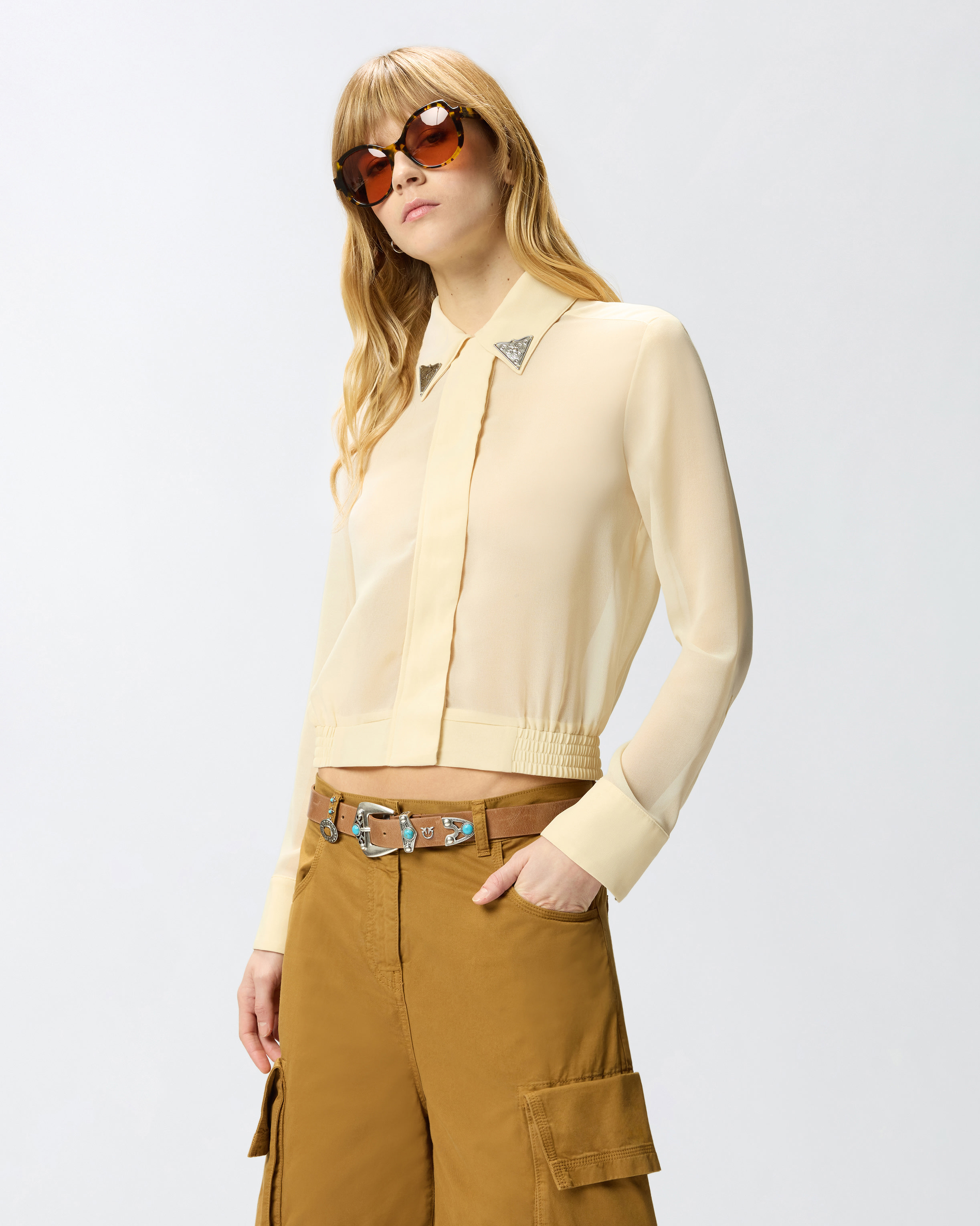 Camicia Semitrasparente Con Dettagli Metallici