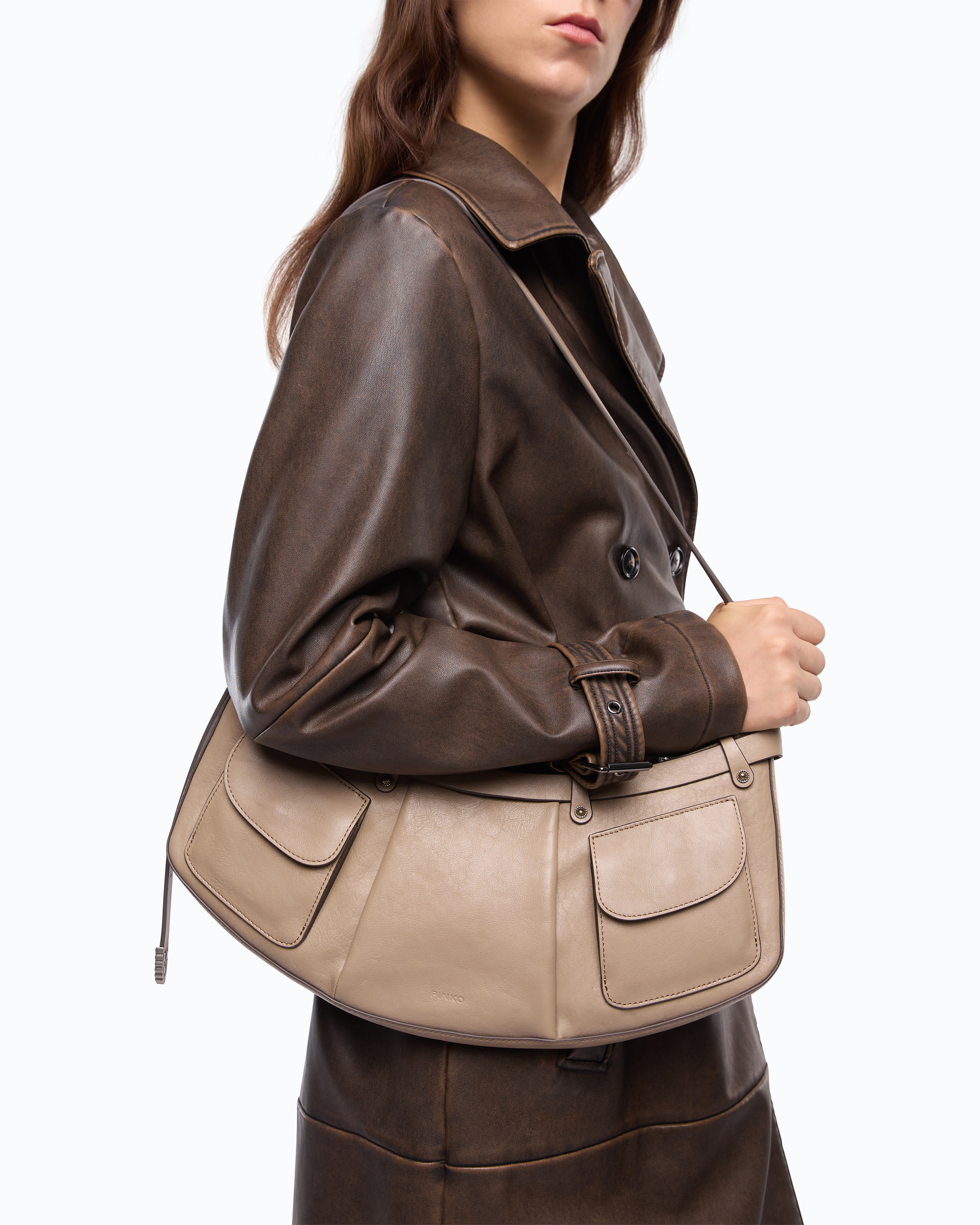 Sac Porté Épaule Moyen Pocket Body Bag En Cuir New Biker Avec Poches