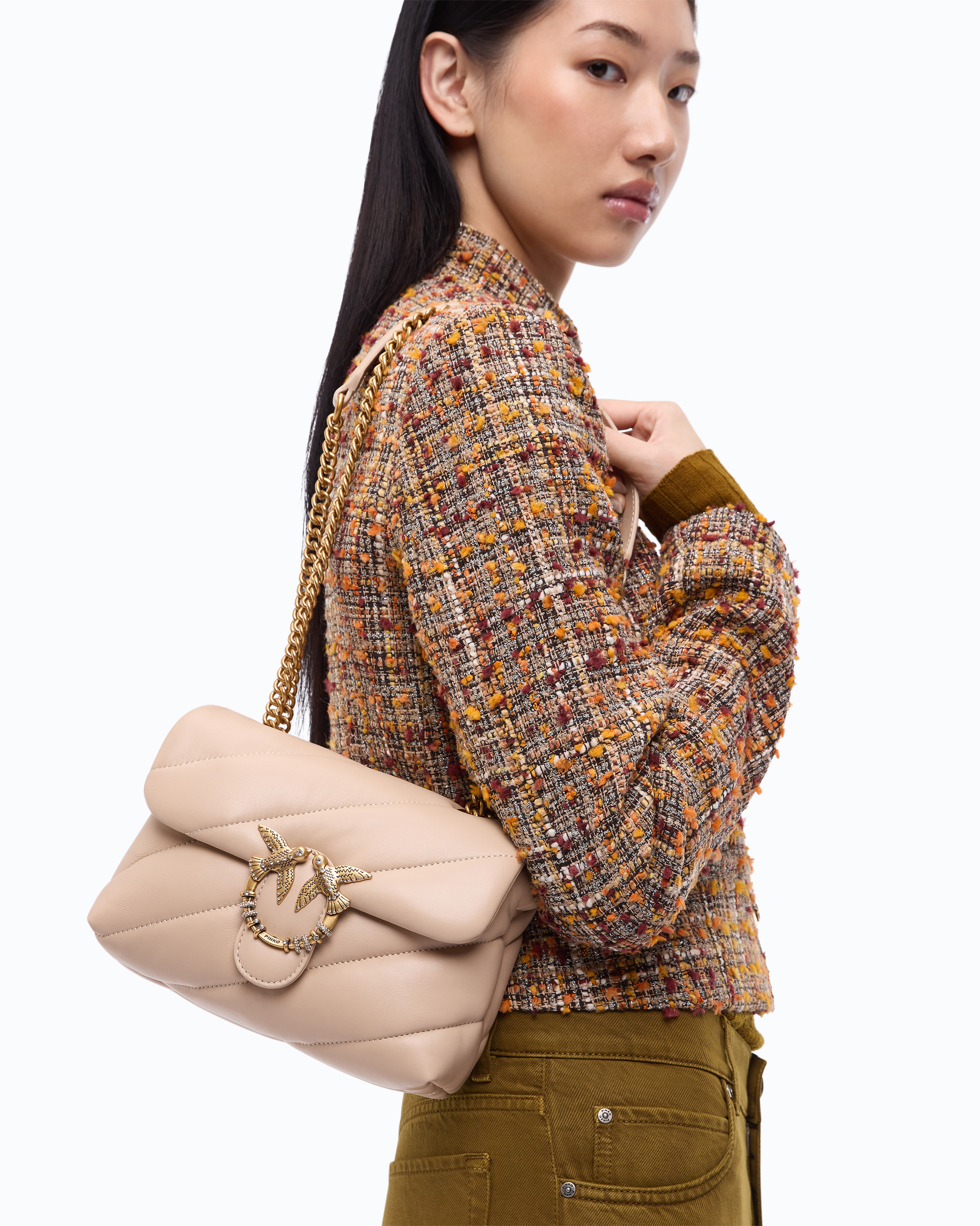 Bolso Bandolera Mini Love Bag Puff De Napa Acolchada Con Hebilla Tipo Joya