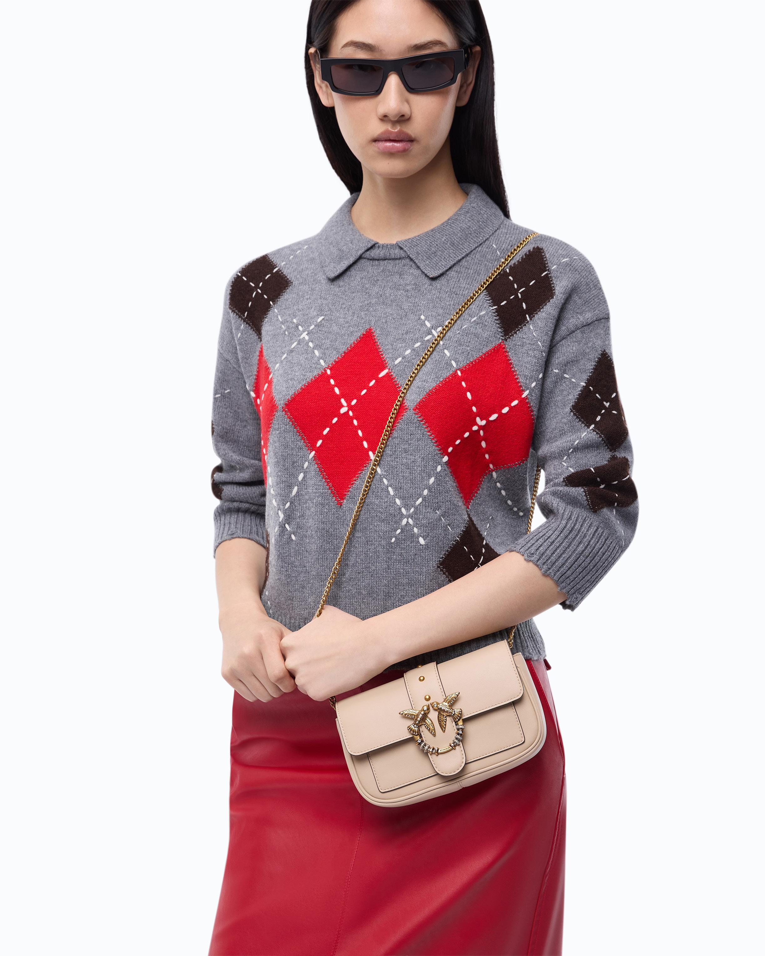 Borsa A Spalla Piccola Love Bag Pocket In Pelle Con Fibbia Gioiello