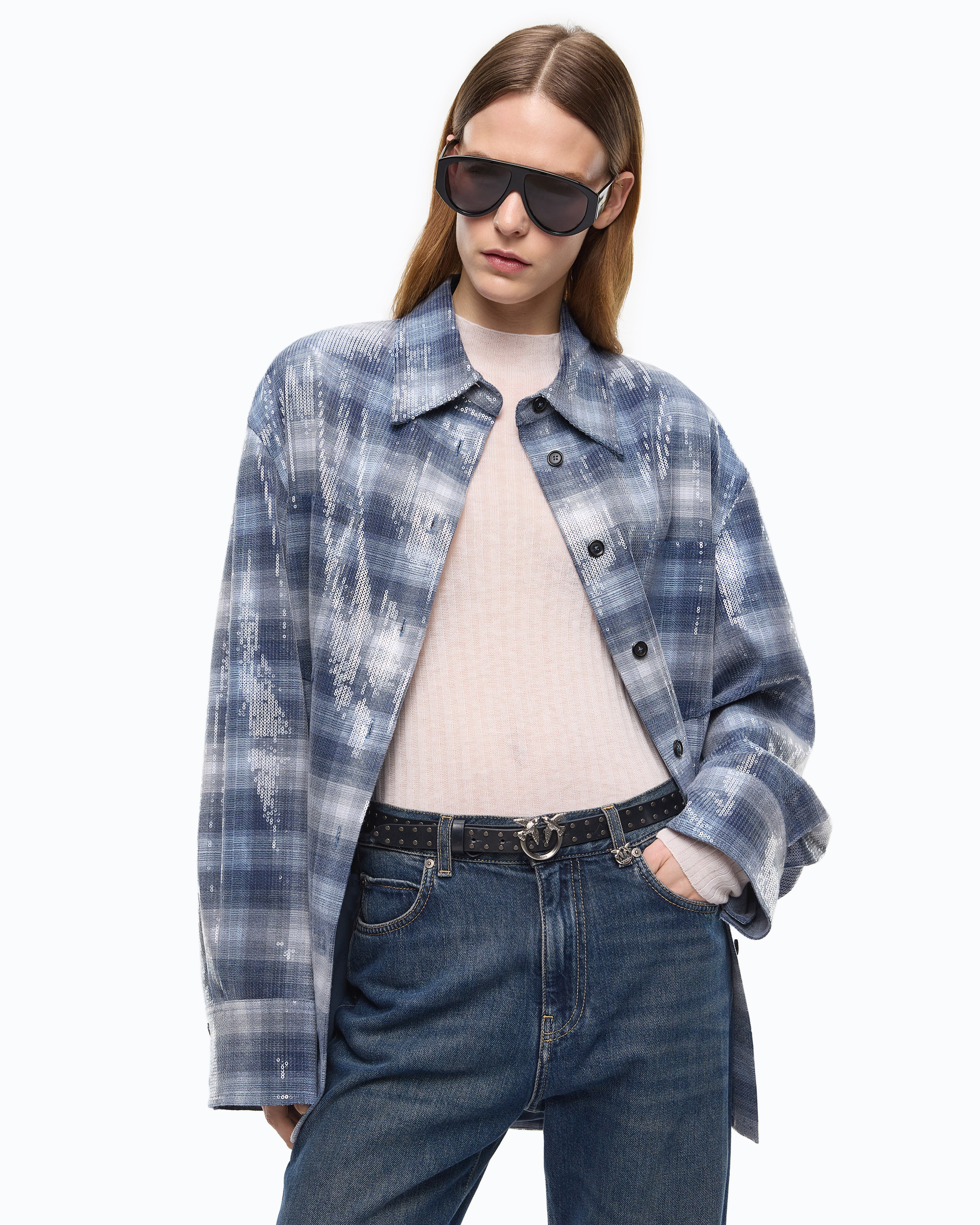 Overshirt Mit Karomuster Und Pailletten