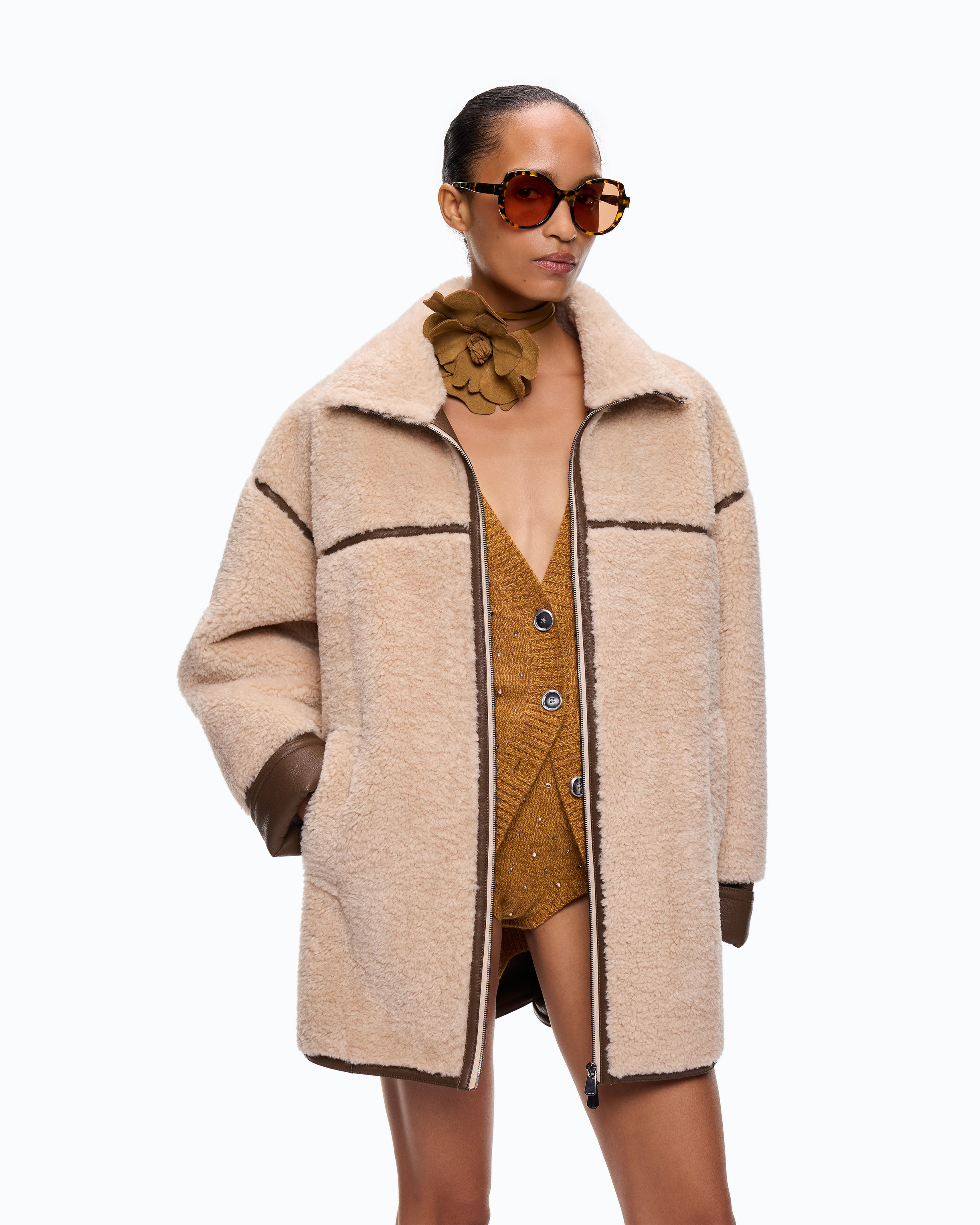 Caban Effetto Shearling Con Collo Alto