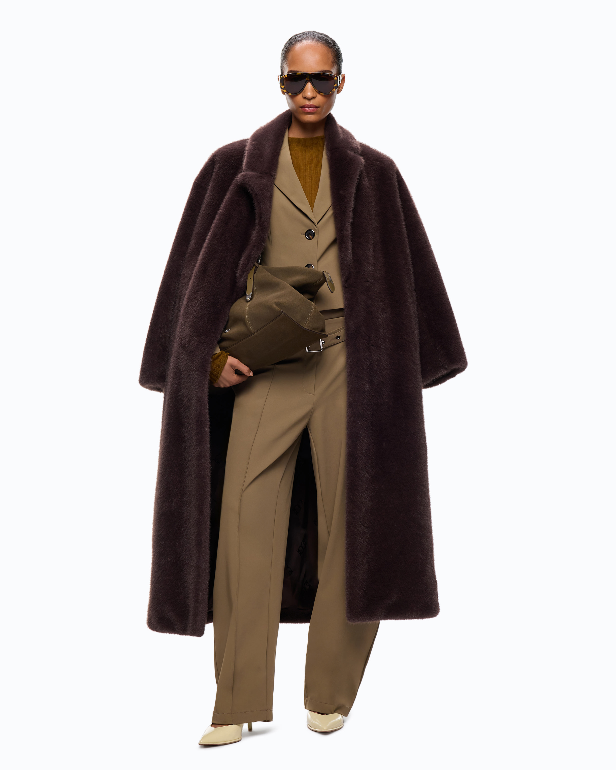 Manteau Long Ceinturé En Fourrure Synthétique