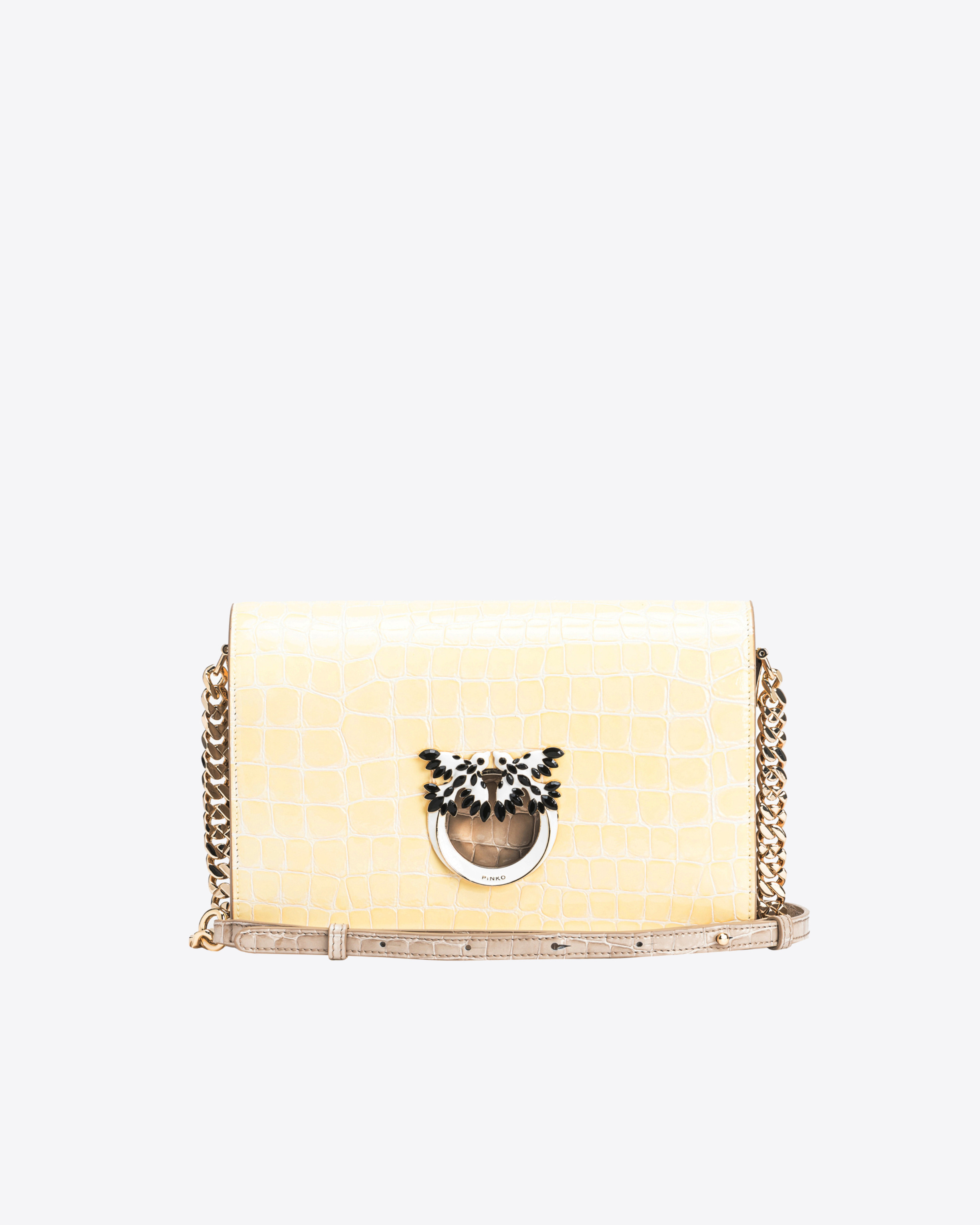 Pinko Galleria Classic Love Bag Click In Shiny Two-Tone Crocodile-Print Leather
