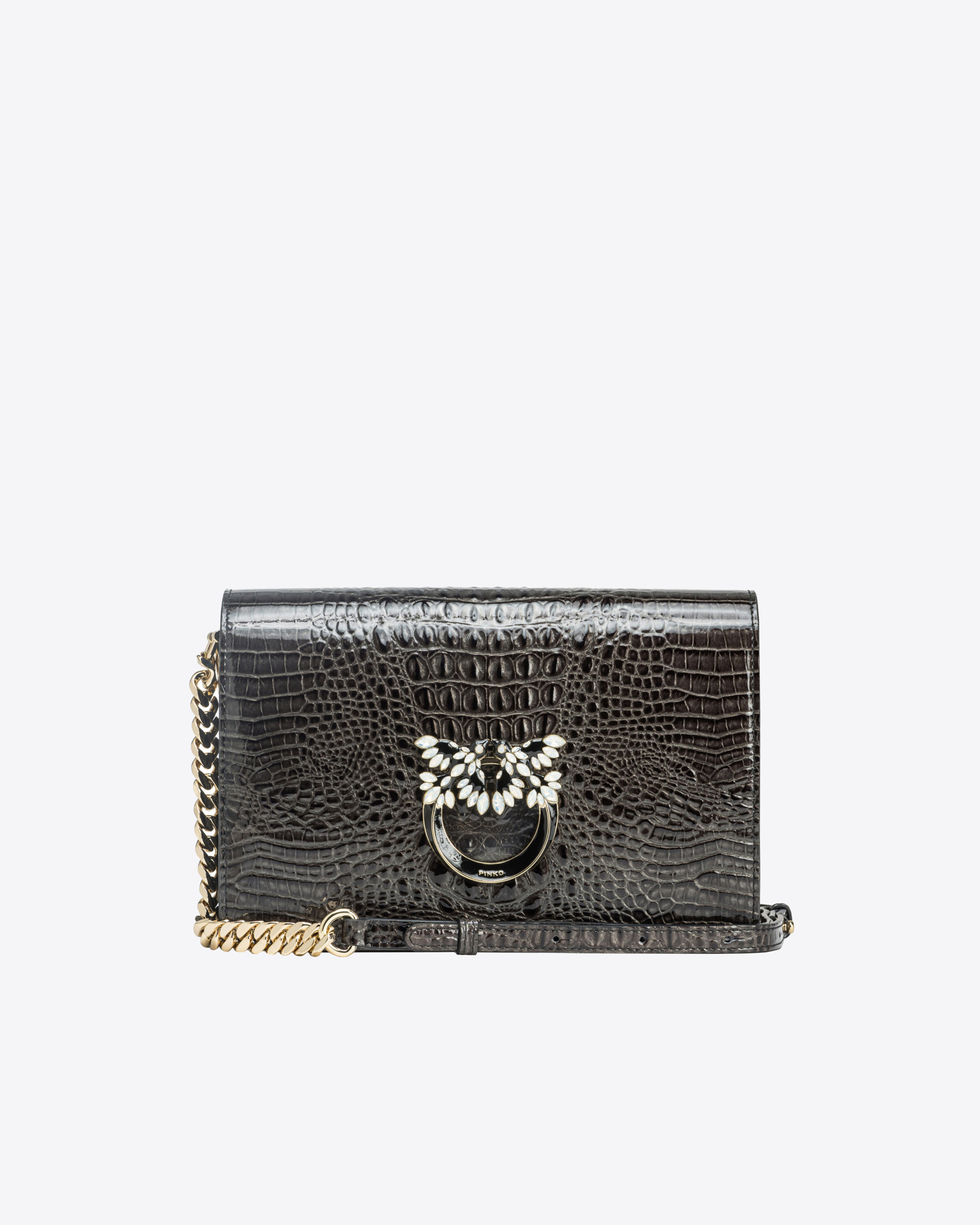 Pinko Galleria Classic Love Bag Click In Shiny Crocodile-Print Leather