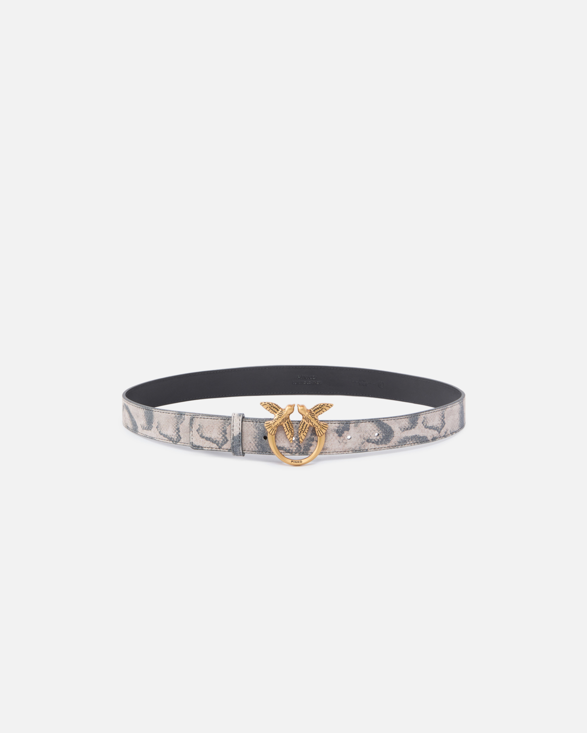 Python-Print Belt With Love Birds Buckle, 3 Cm