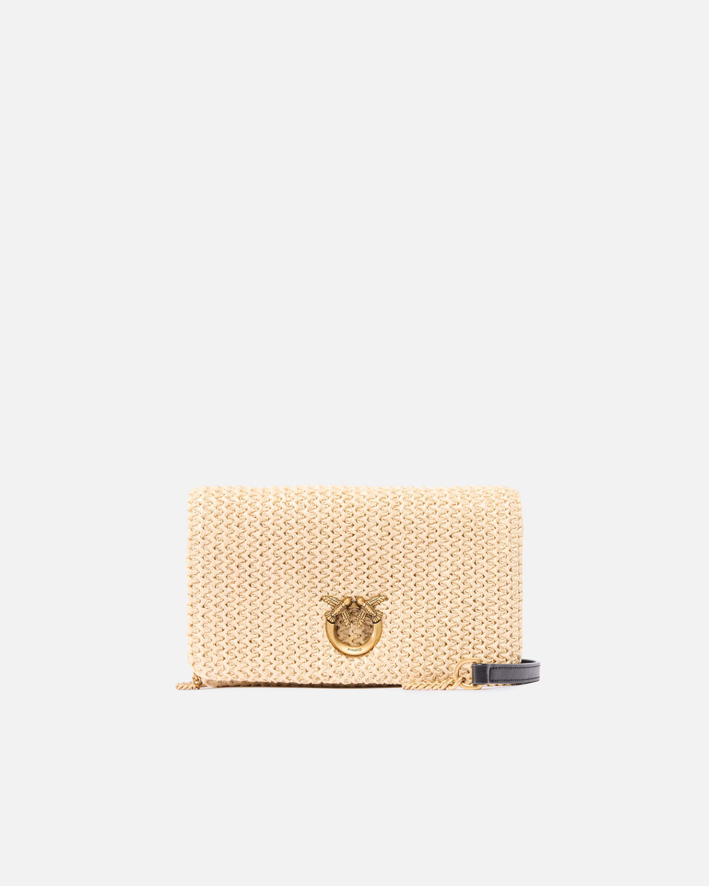 Love Bag Click Soft Horizontal Mini Crossbody Clutch In Raffia