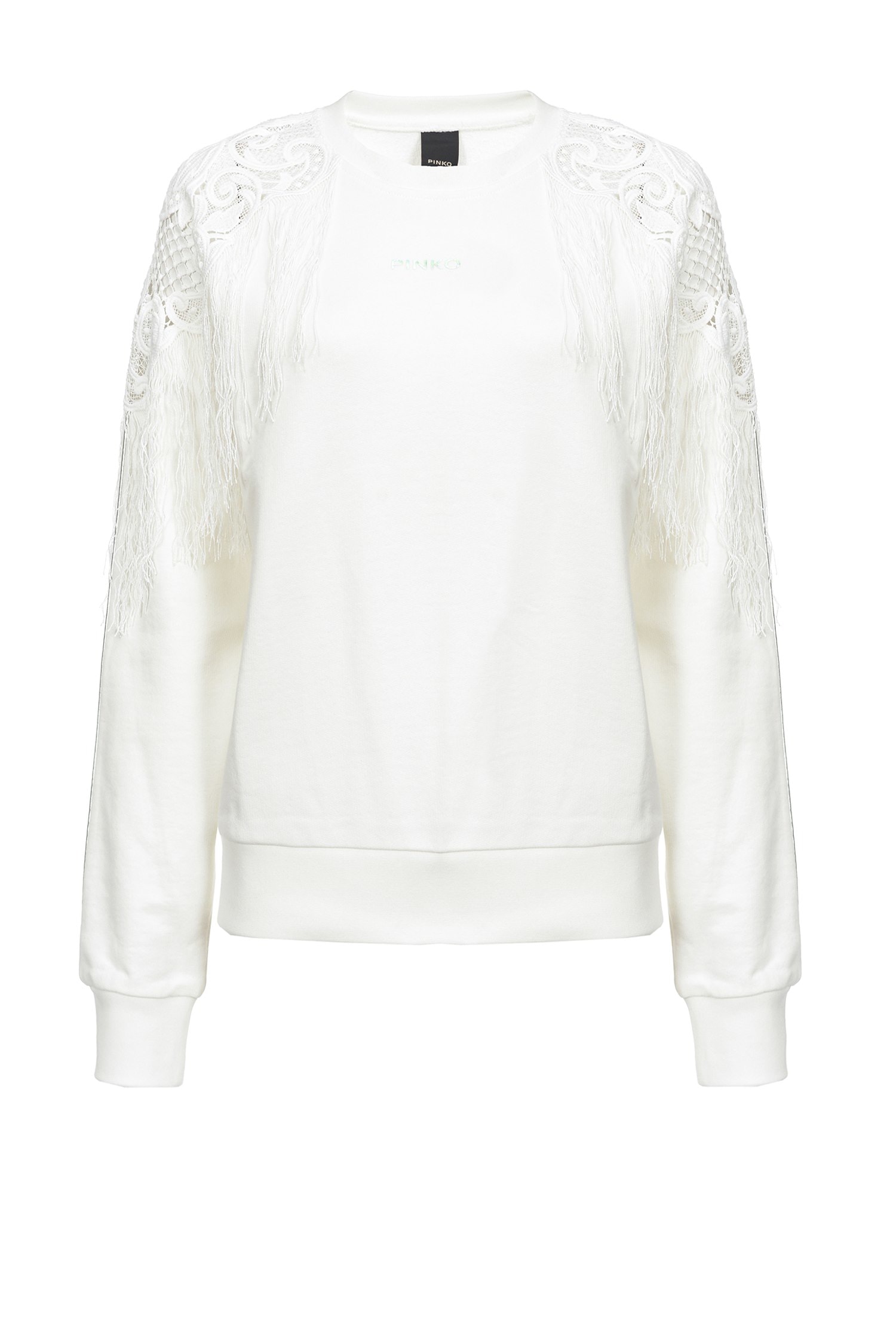 Sweat-shirt avec franges et dentelle macram&eacute;