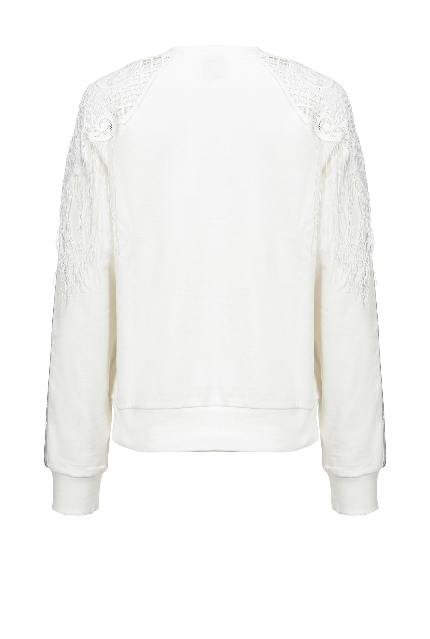 Sweat-shirt avec franges et dentelle macram&eacute;